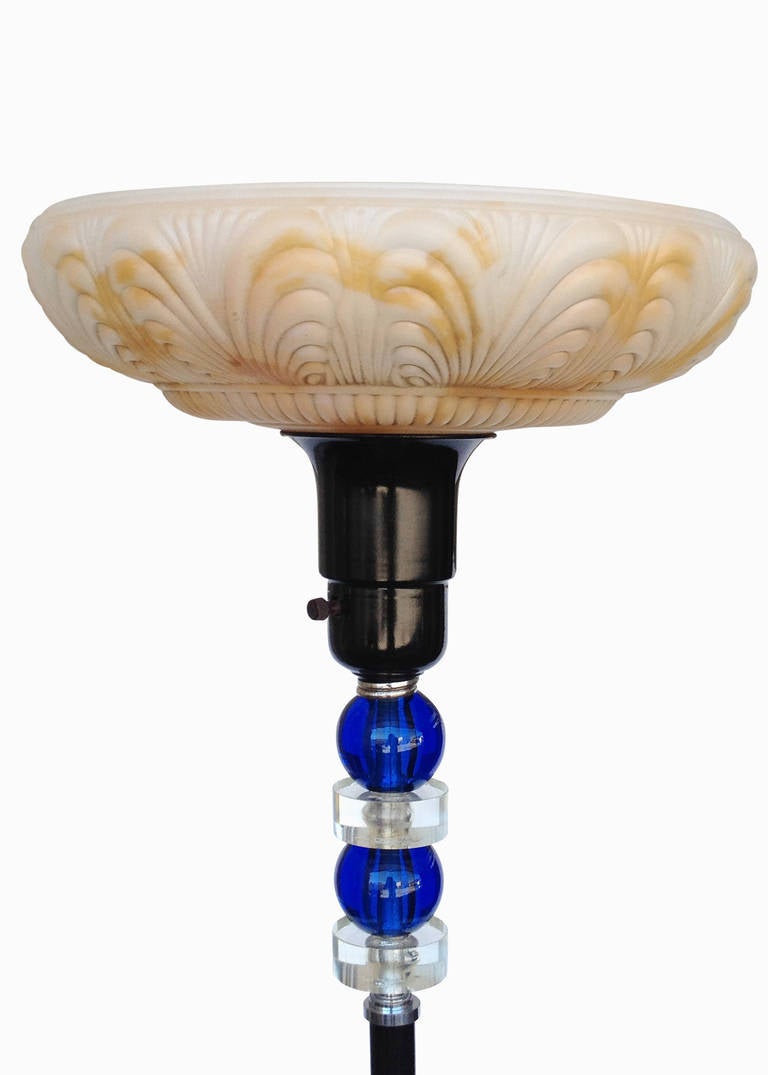 American Art Deco Glass Ball Torchiere Floor Lamp
