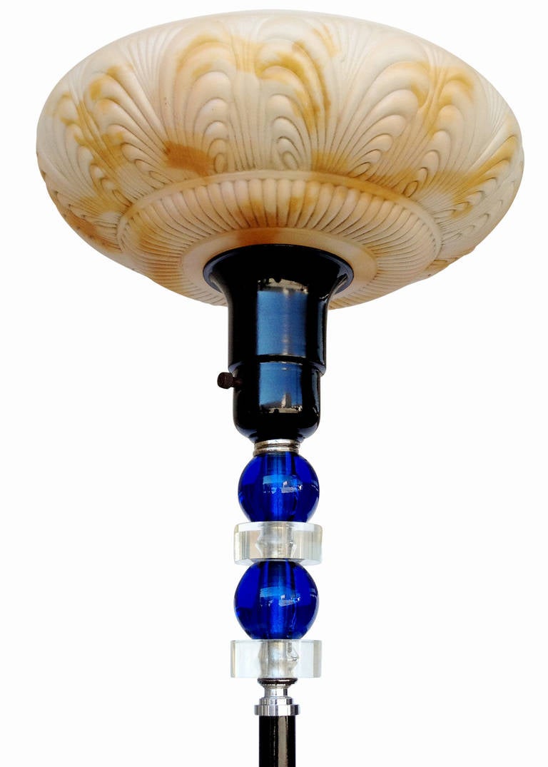 Mid-20th Century Art Deco Glass Ball Torchiere Floor Lamp
