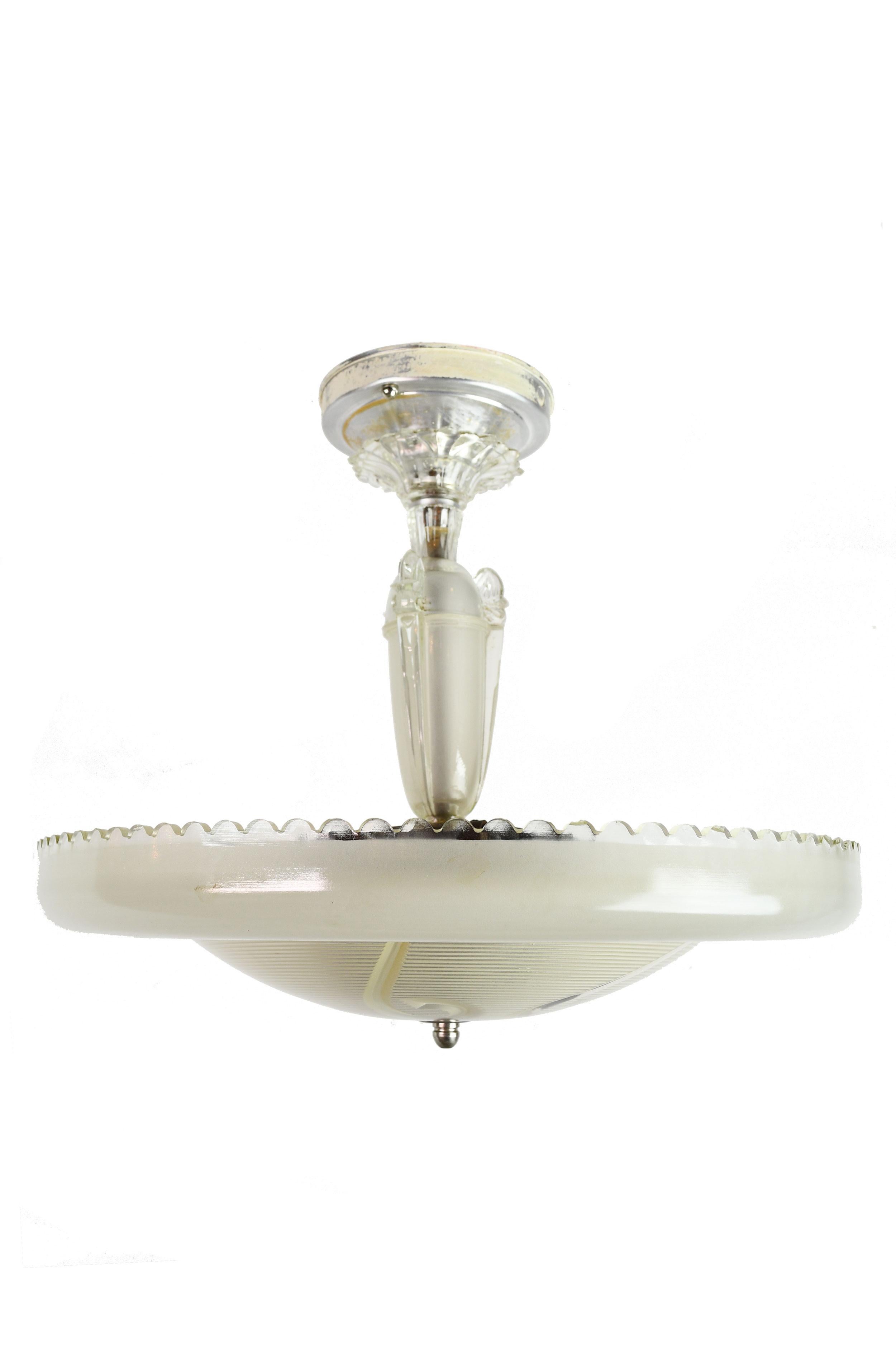 Mid-Century Modern Art Deco Glass Bowl Chandelier