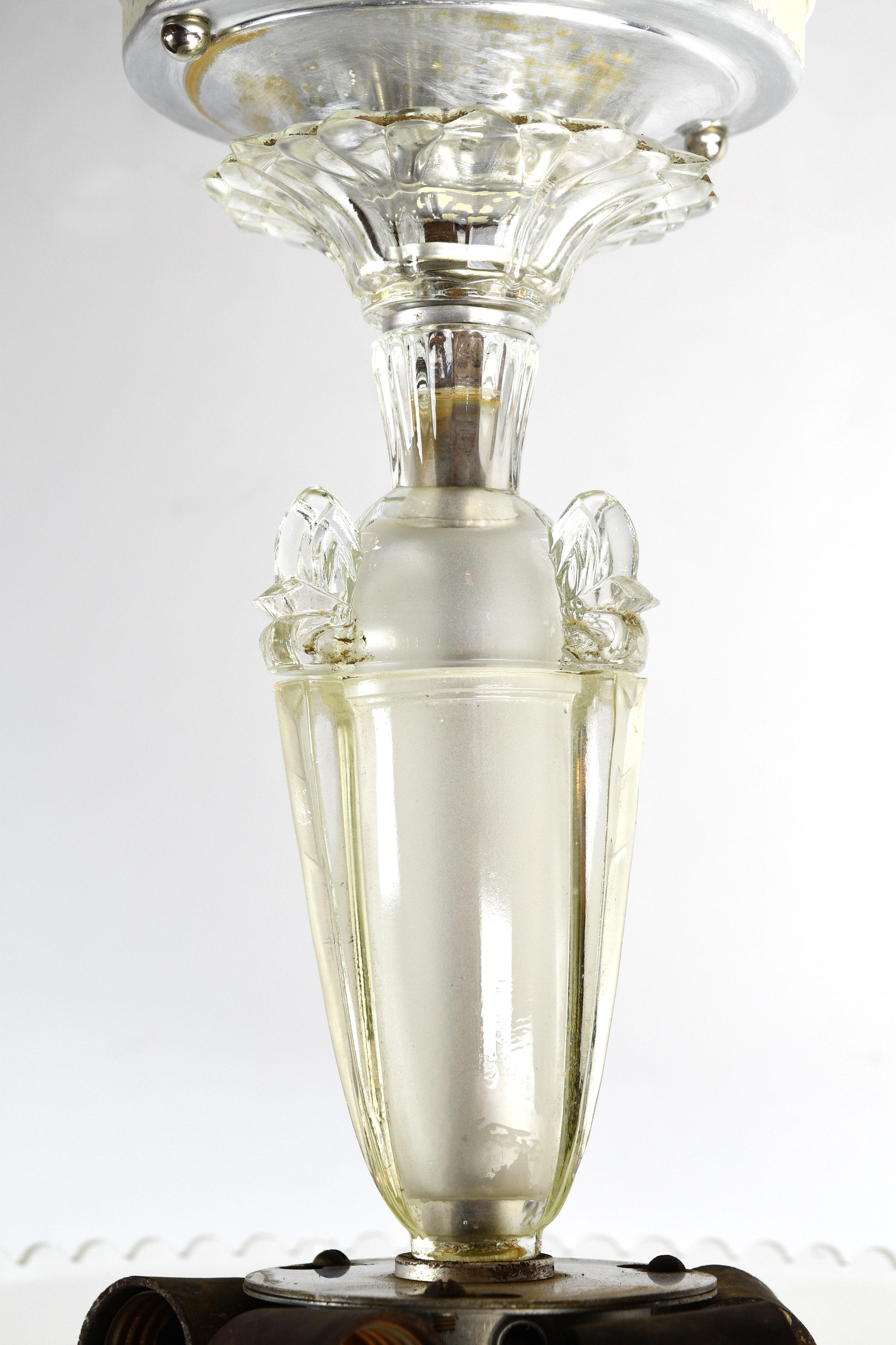 American Art Deco Glass Bowl Chandelier
