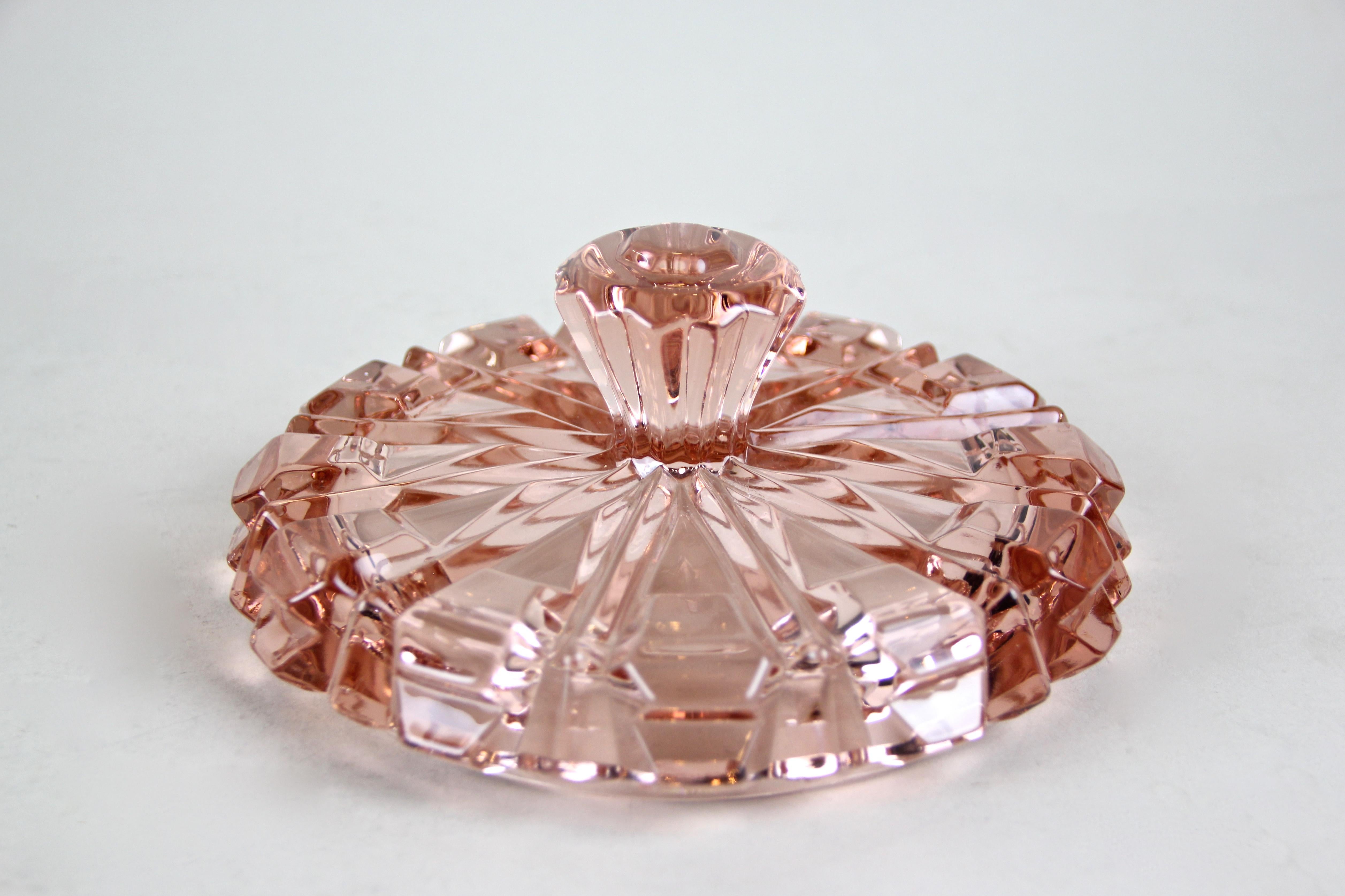 Art Deco Glass Bowl With Lid Rose Colored, Austria, circa 1930 5