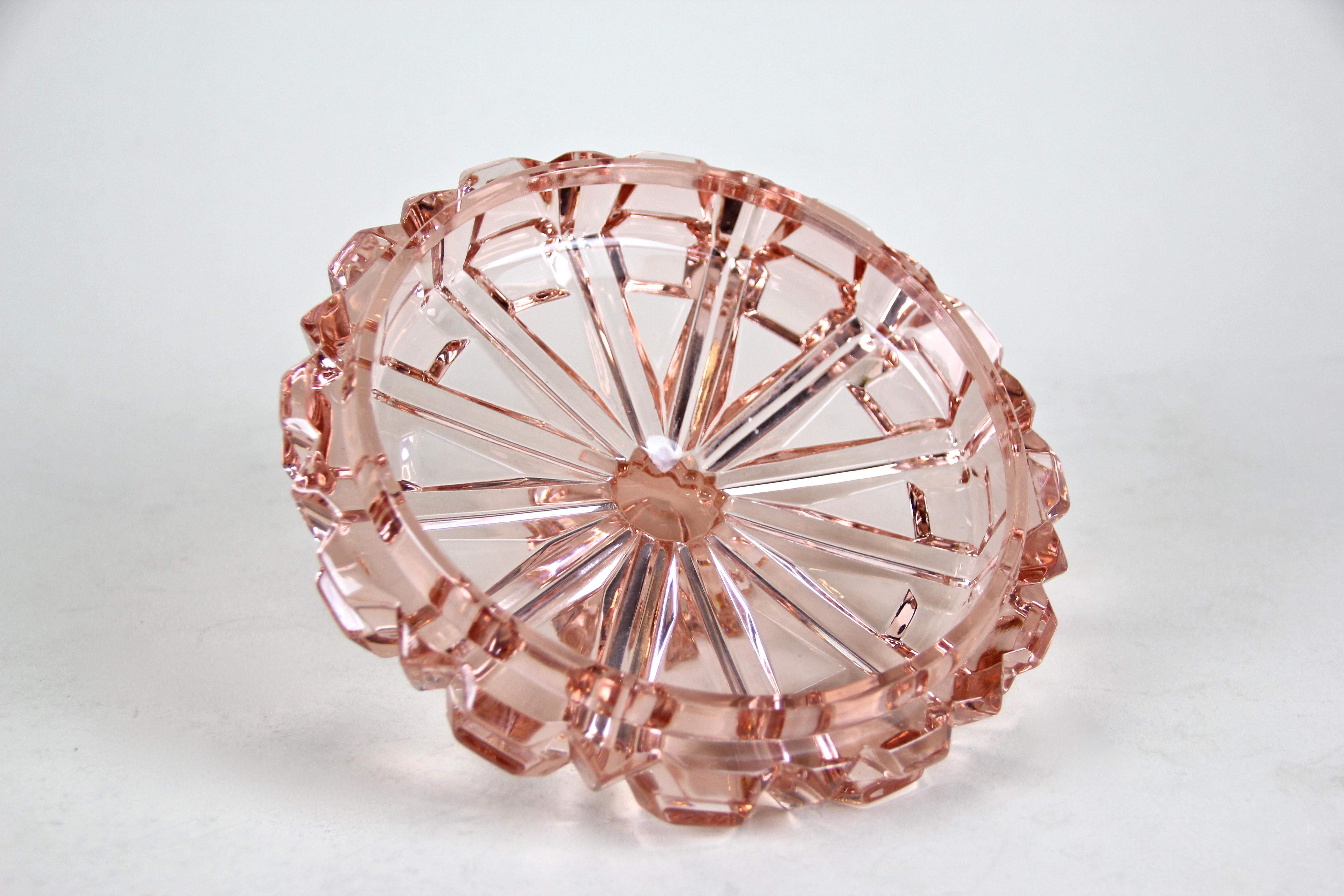 Art Deco Glass Bowl With Lid Rose Colored, Austria, circa 1930 6