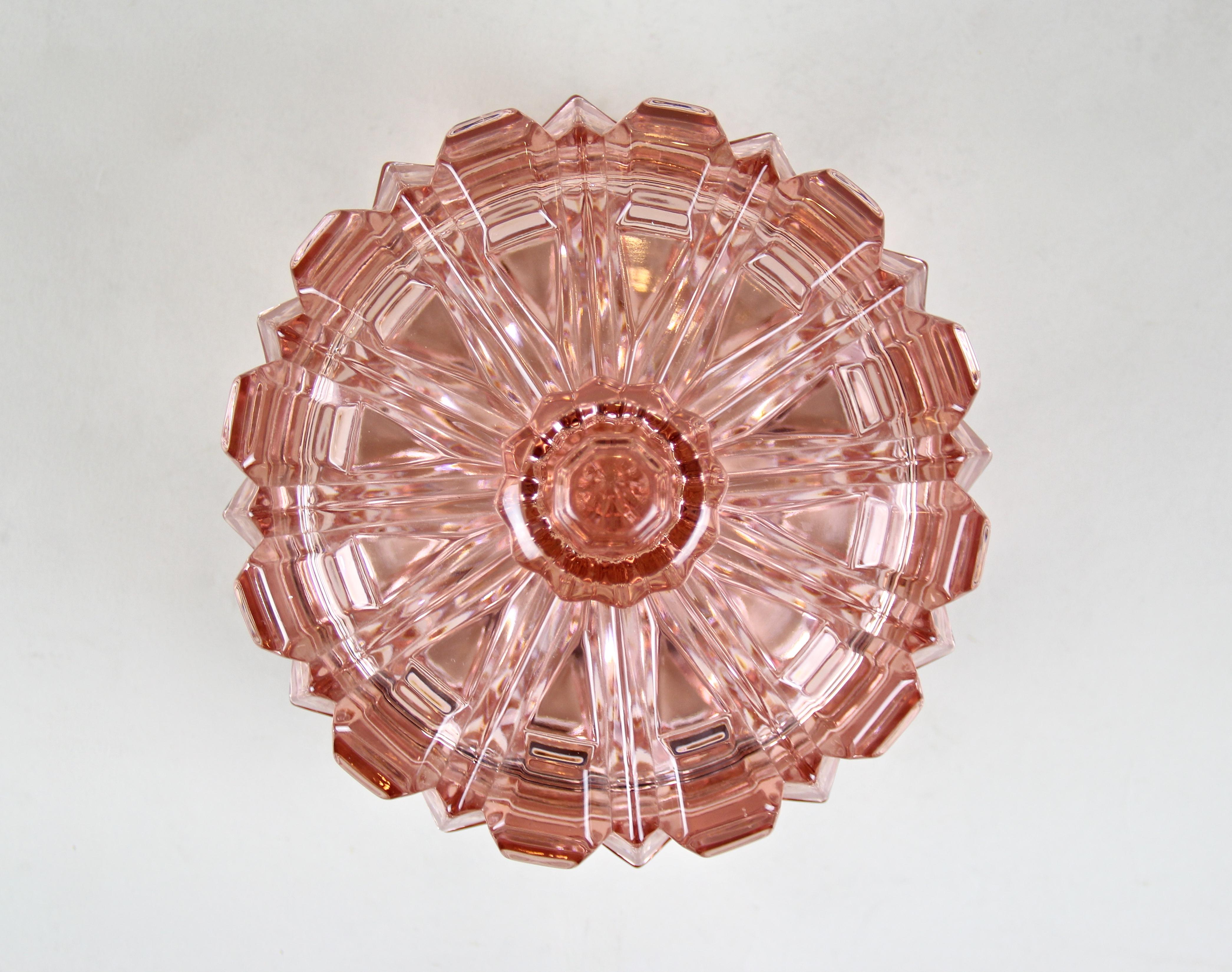 Art Deco Glass Bowl With Lid Rose Colored, Austria, circa 1930 11