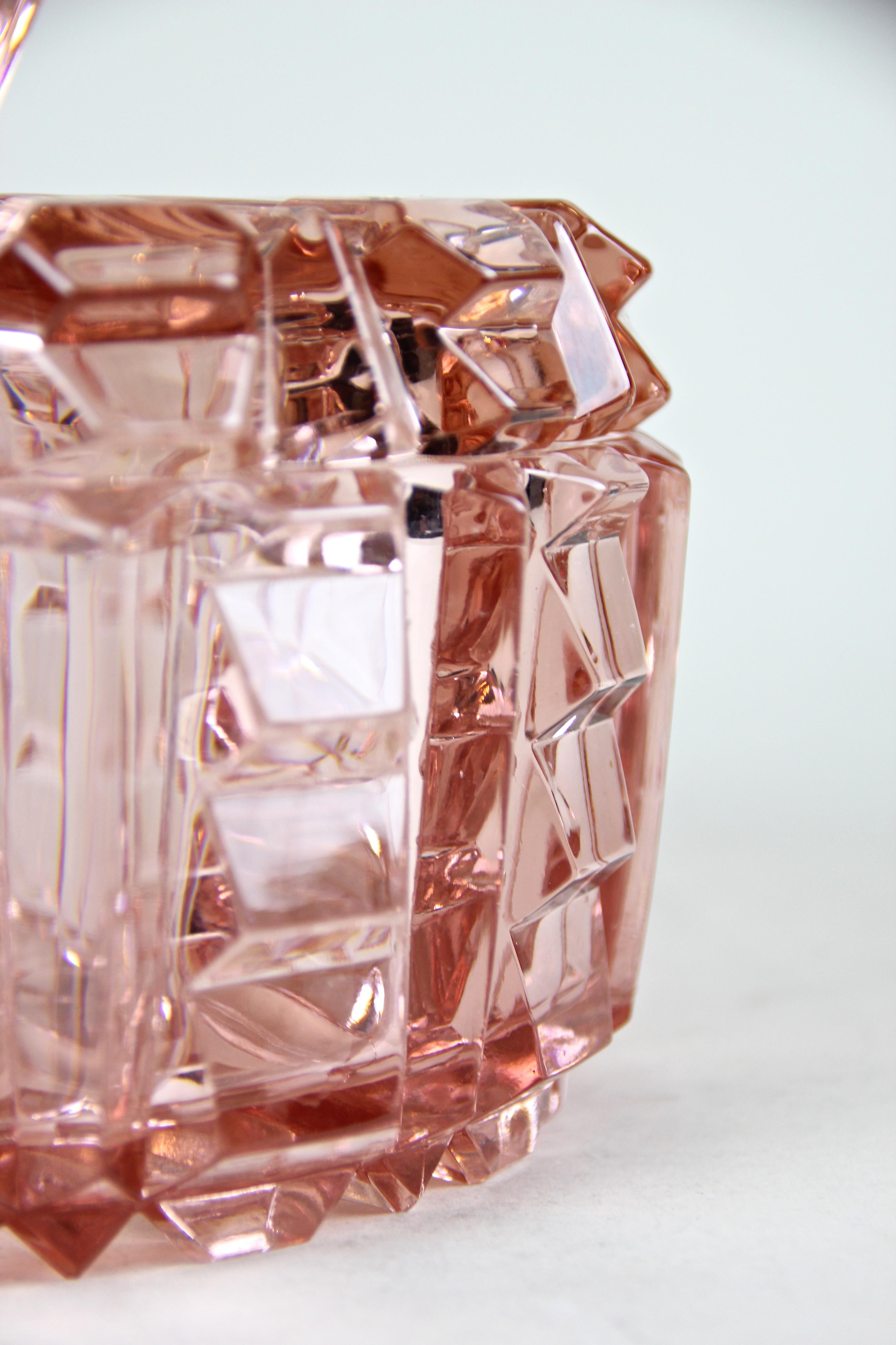 Art Deco Glass Bowl With Lid Rose Colored, Austria, circa 1930 1