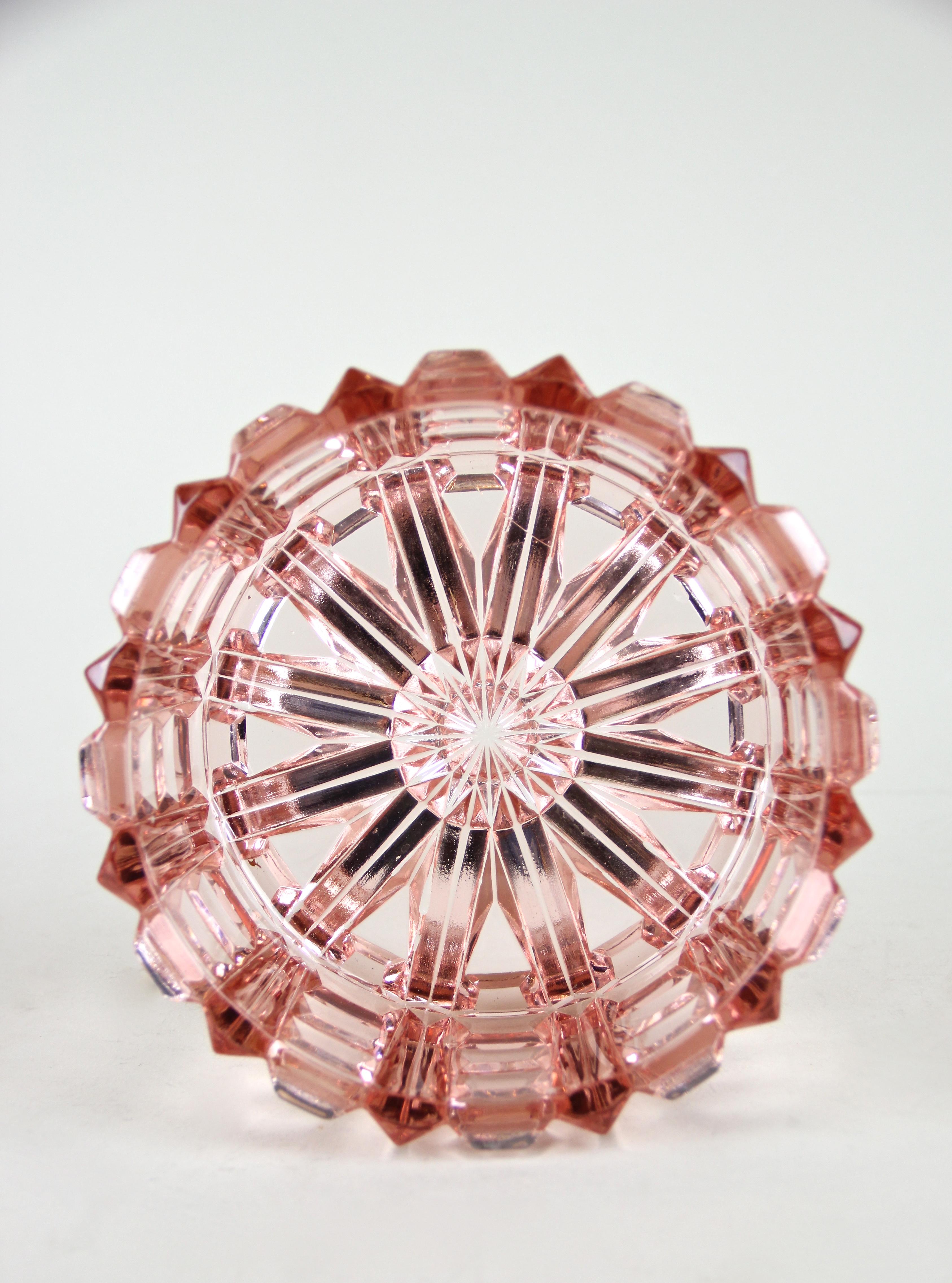 Art Deco Glass Bowl With Lid Rose Colored, Austria, circa 1930 4