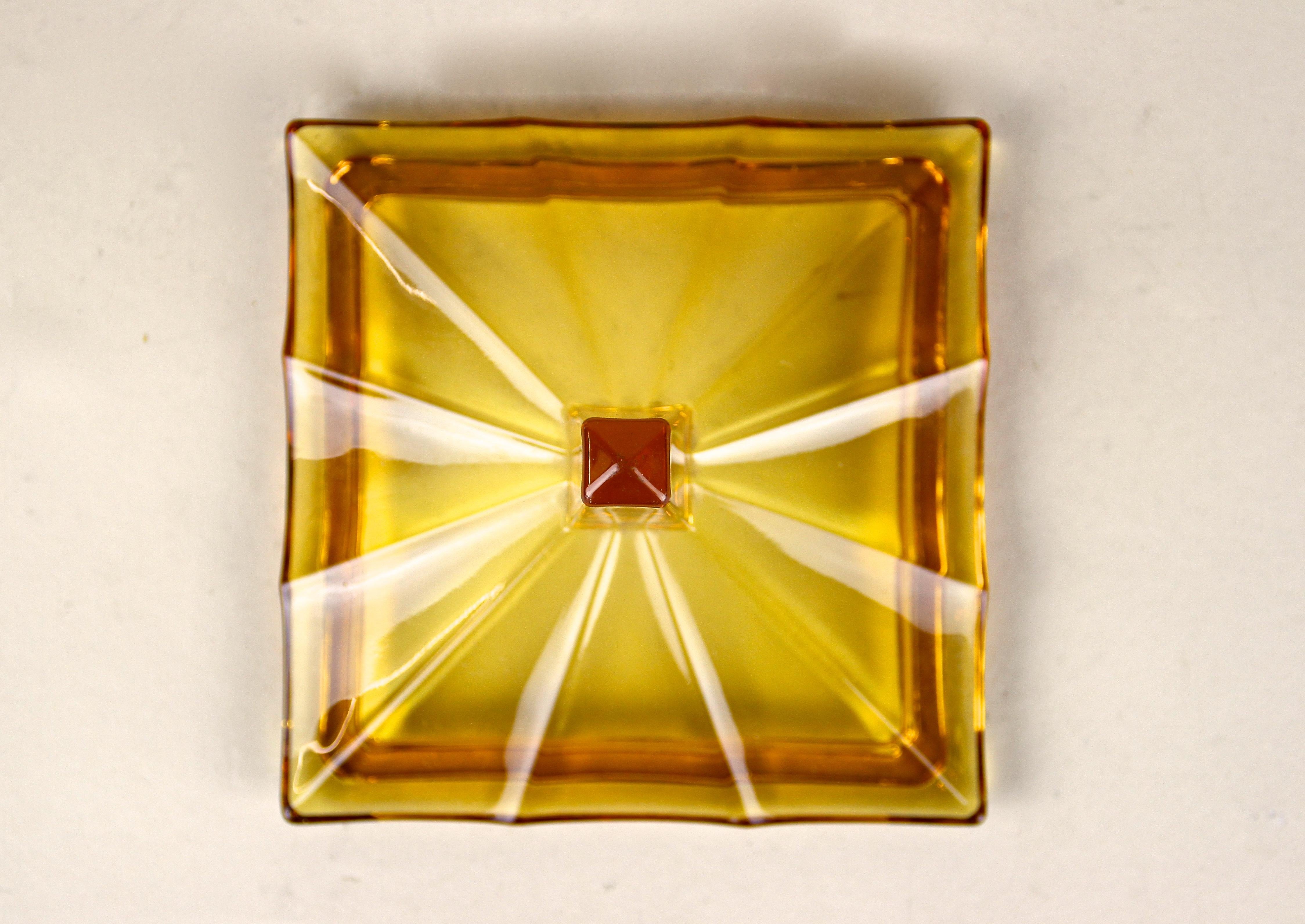 Art Deco Glass Box with Lid Amber Colored, Austria, circa 1920 5