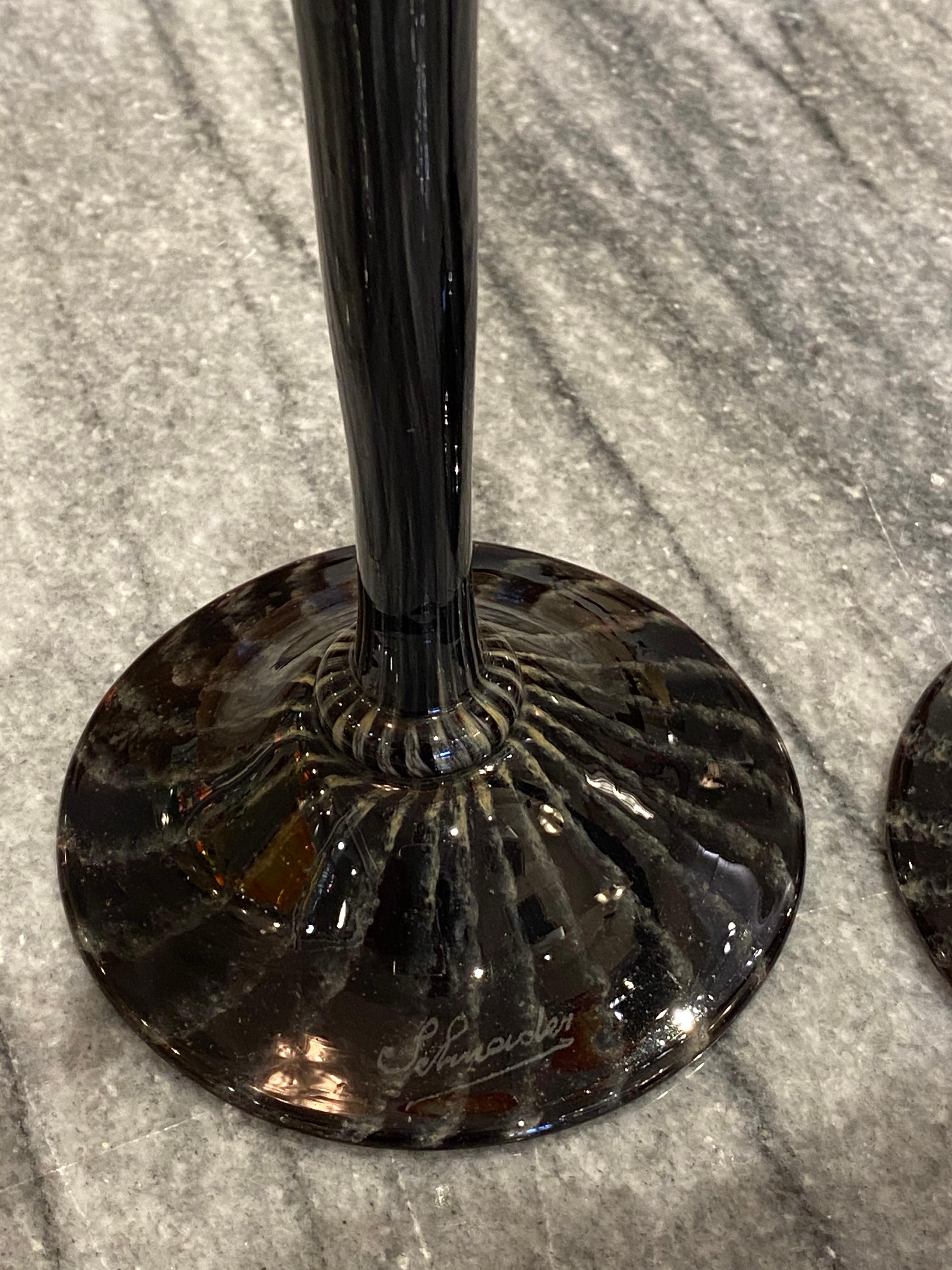 Art Deco Glass Candlestick by Charles Schneider In Good Condition In Miami, FL