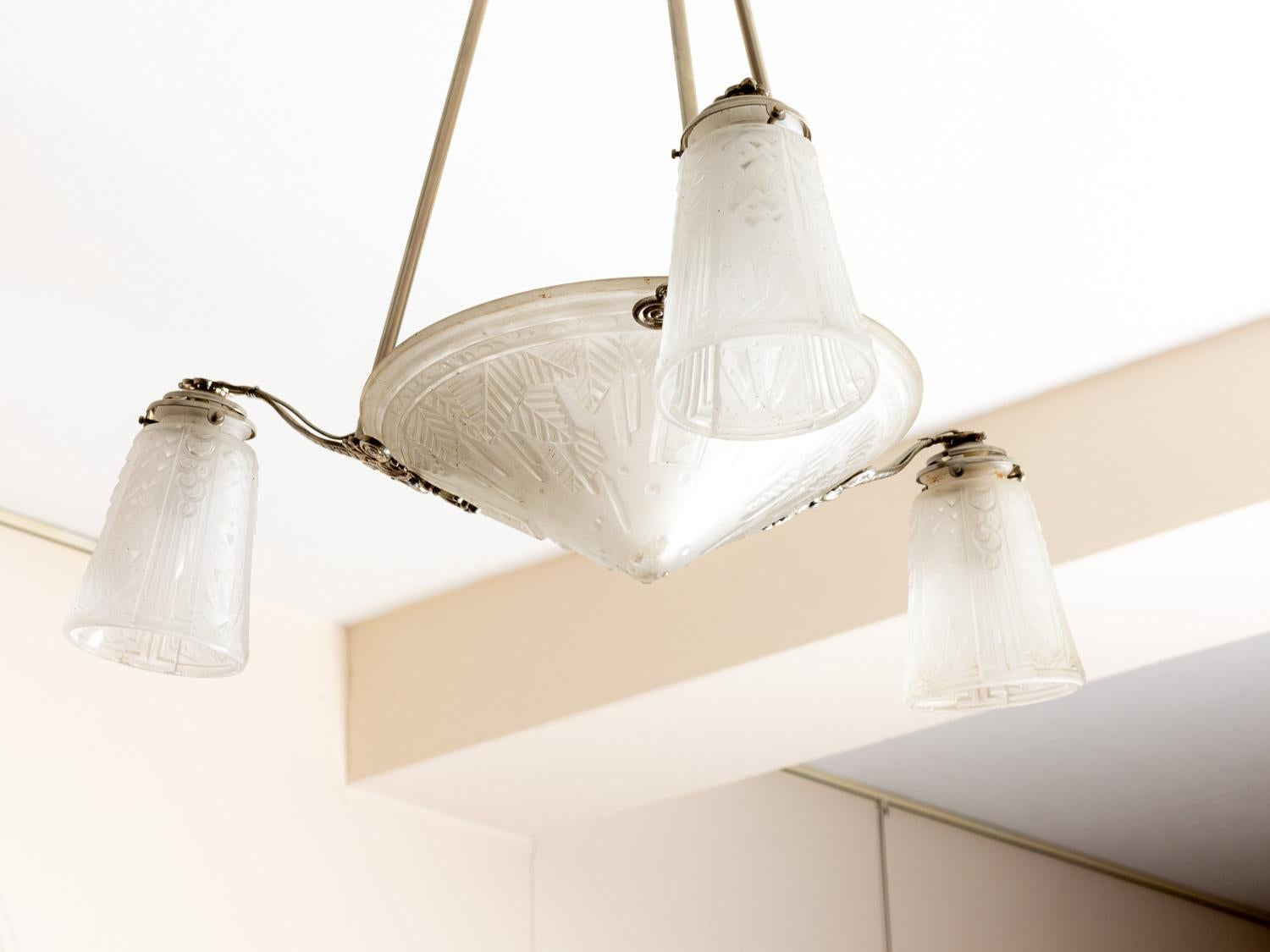 Art Deco Glass  Ceiling Lamp by Muller, 20th Century For Sale 4
