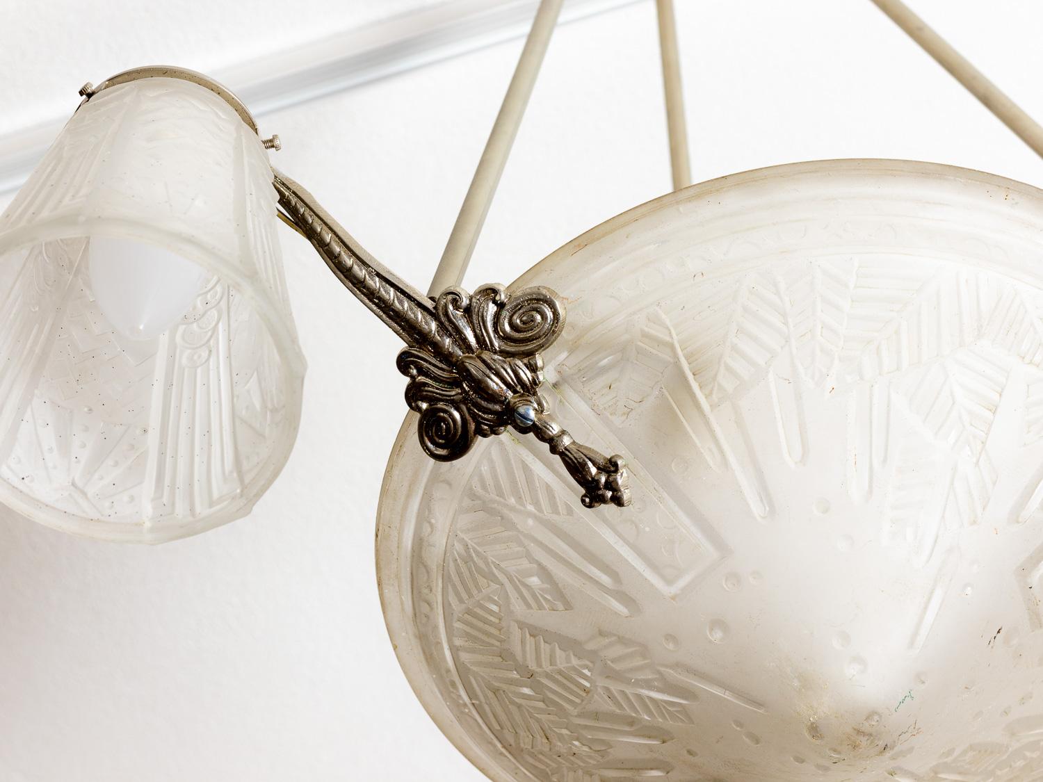 Art Deco Glass  Ceiling Lamp by Muller, 20th Century For Sale 5