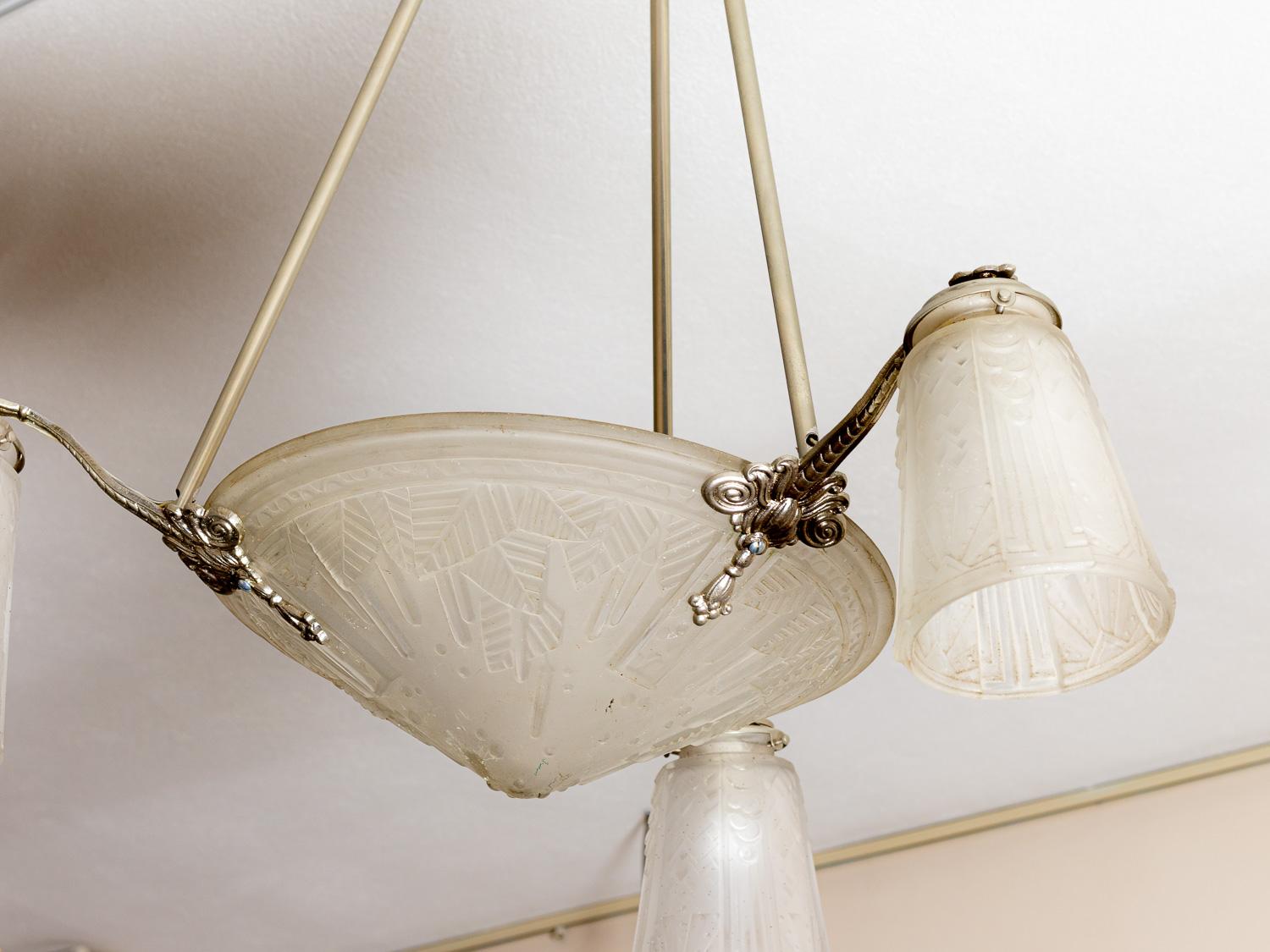 Art Deco Glass  Ceiling Lamp by Muller, 20th Century For Sale 7