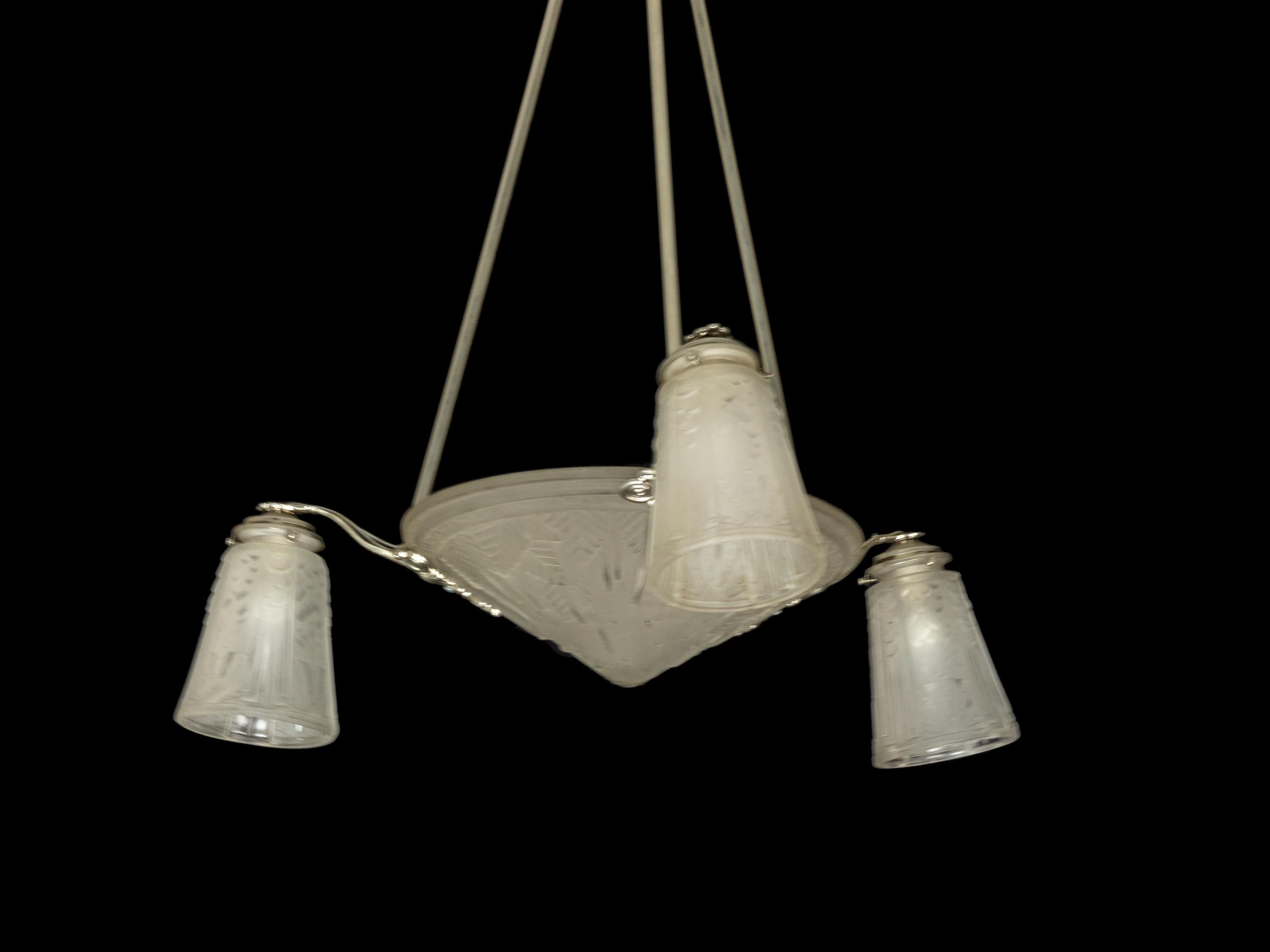 Art Deco Glass  Ceiling Lamp by Muller, 20th Century For Sale 9