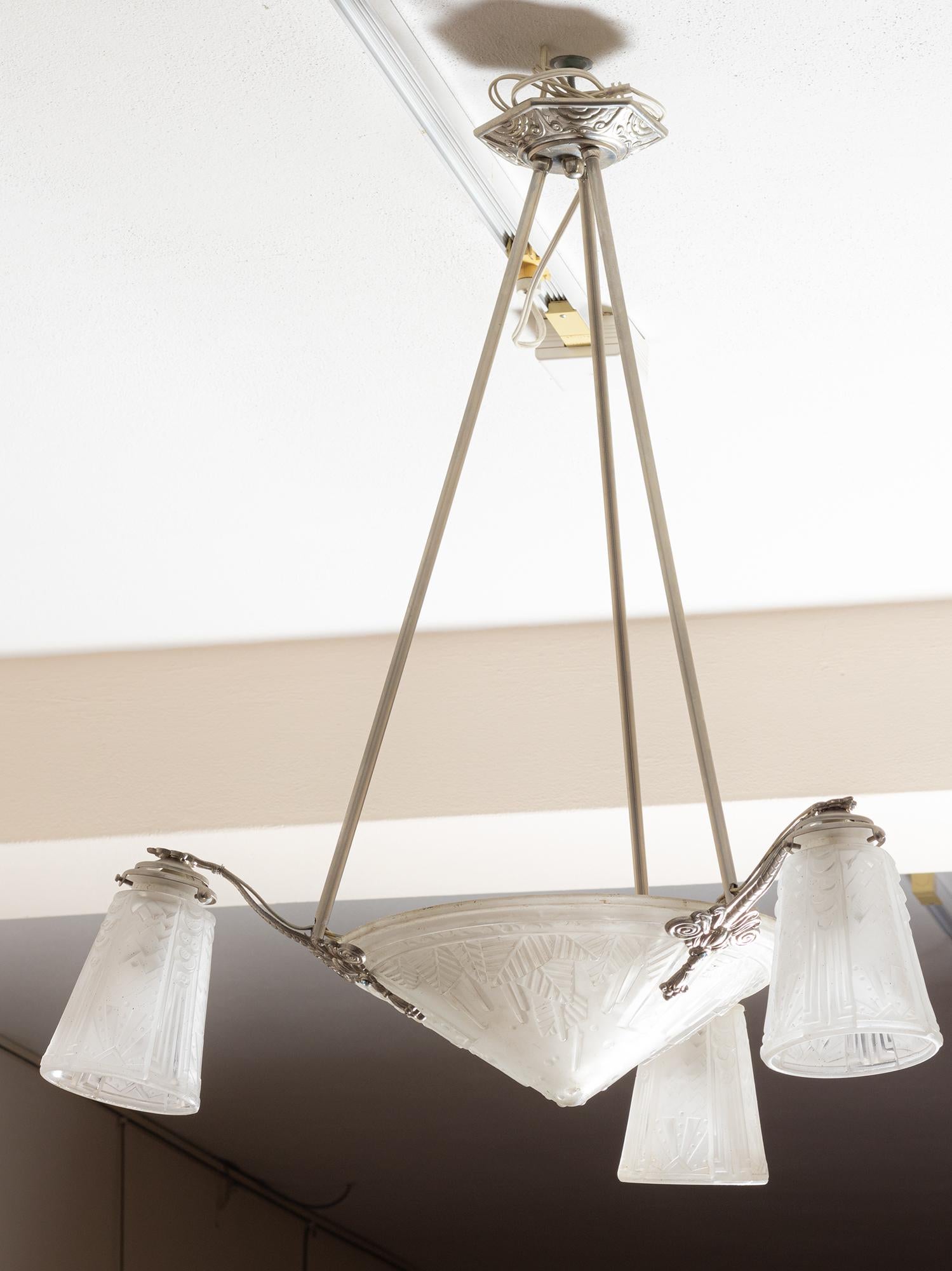 Art Deco Glass  Ceiling Lamp by Muller, 20th Century For Sale 3