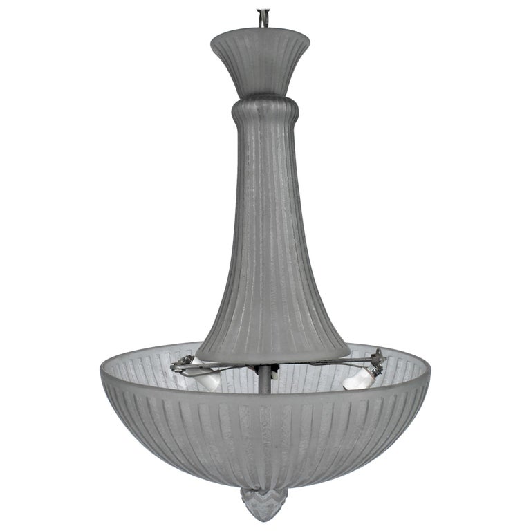 Art Deco Glass Chandelier Acid Cut 3 Lights After Daum For At 1stdibs Art Deco Glass Chandelier Acid Cut 3, Portfolio Kingsmere 3 Light Bronze Chandelier