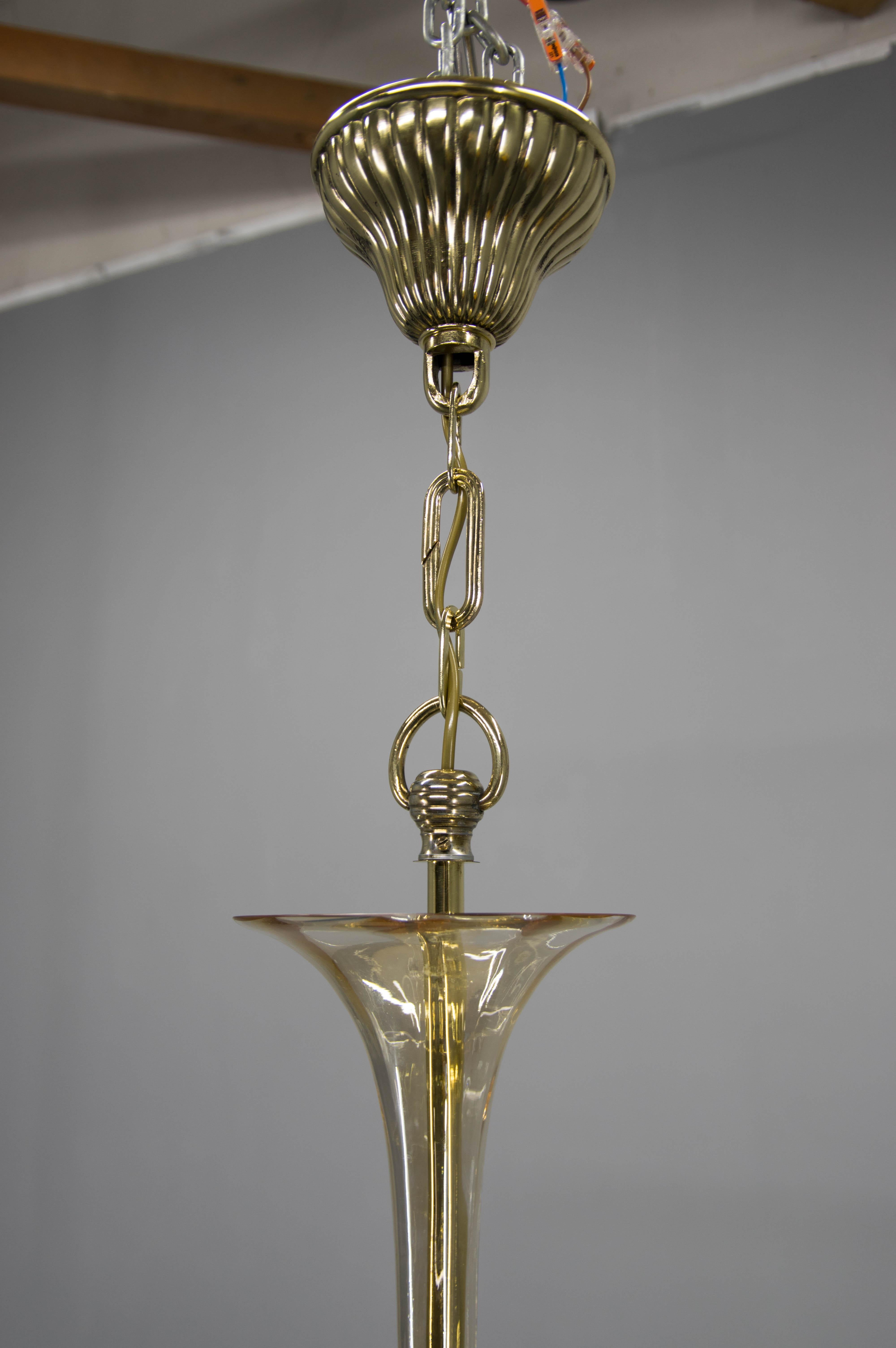 Metà XX secolo Lampadario in vetro Art Déco, Kamenicky Senov, 1930 in vendita
