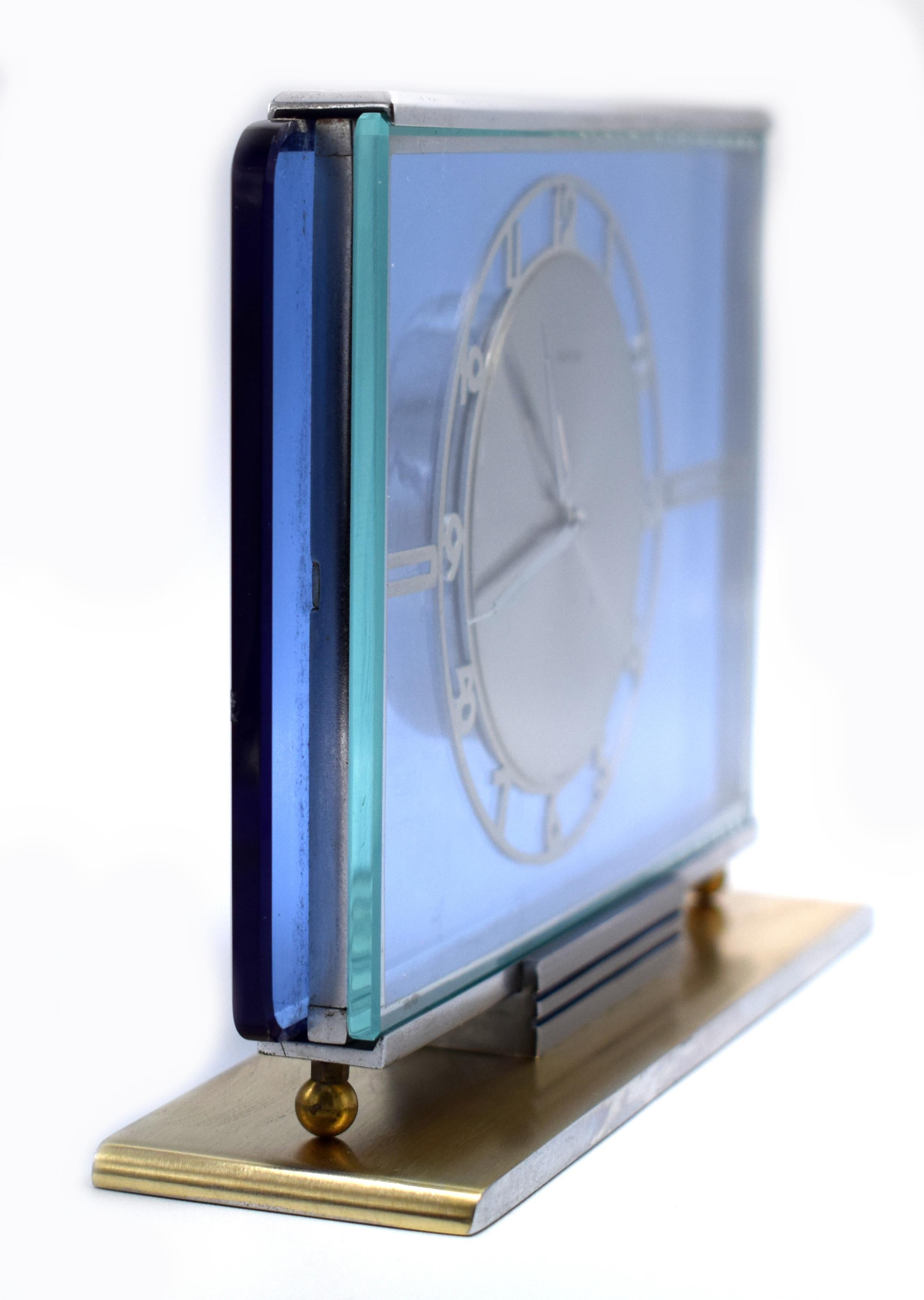 German Art Deco Glass Clock by Kienzle, circa 1930