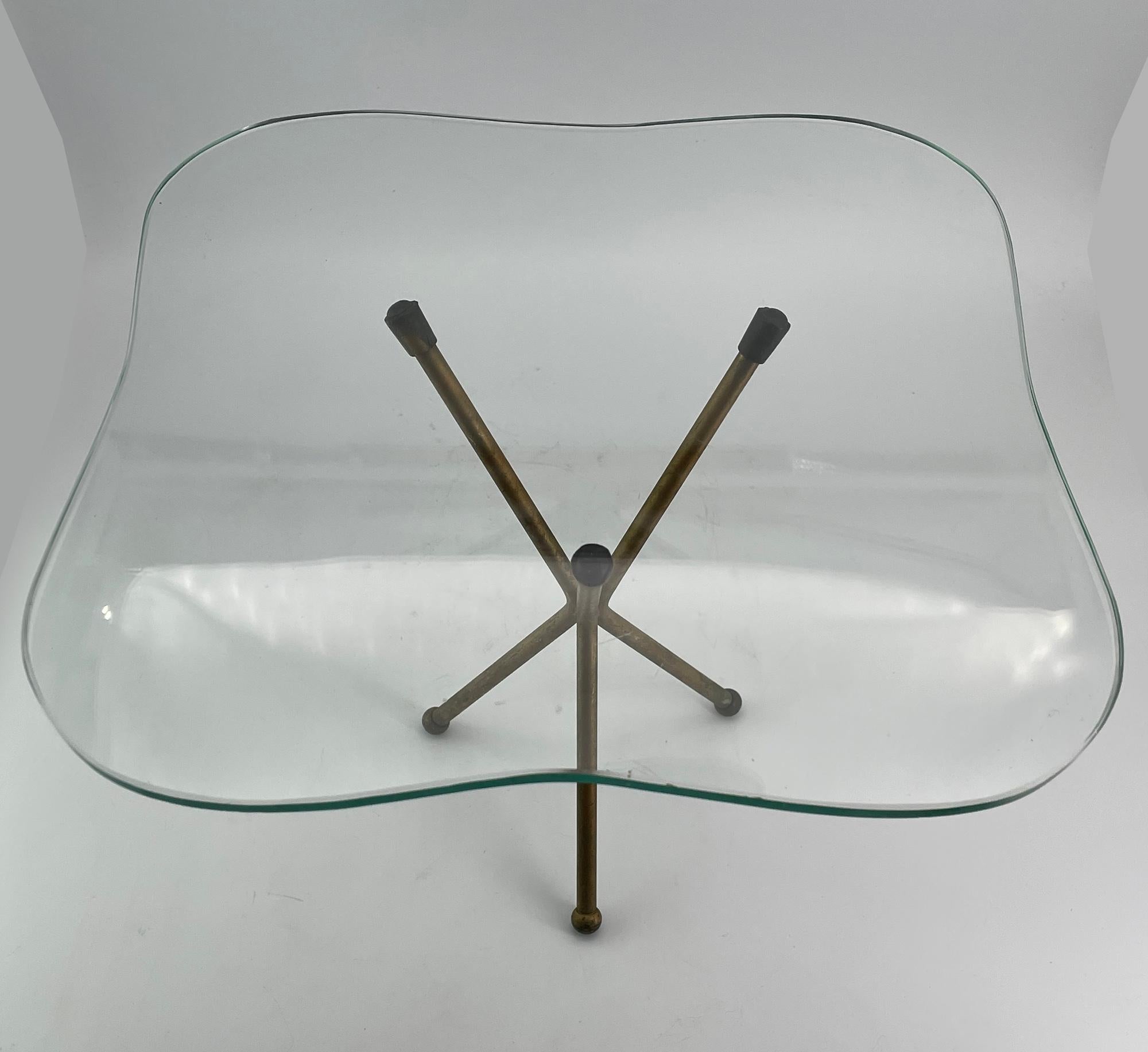 Interesting Department Store Window Display Prop Shelf.  Heavy clear glass cloud form abut 3/16th on steel jack base, rubber feet to one side and ball feet to bottom side.  Some scratches to the glass surfaces. Unsigned.