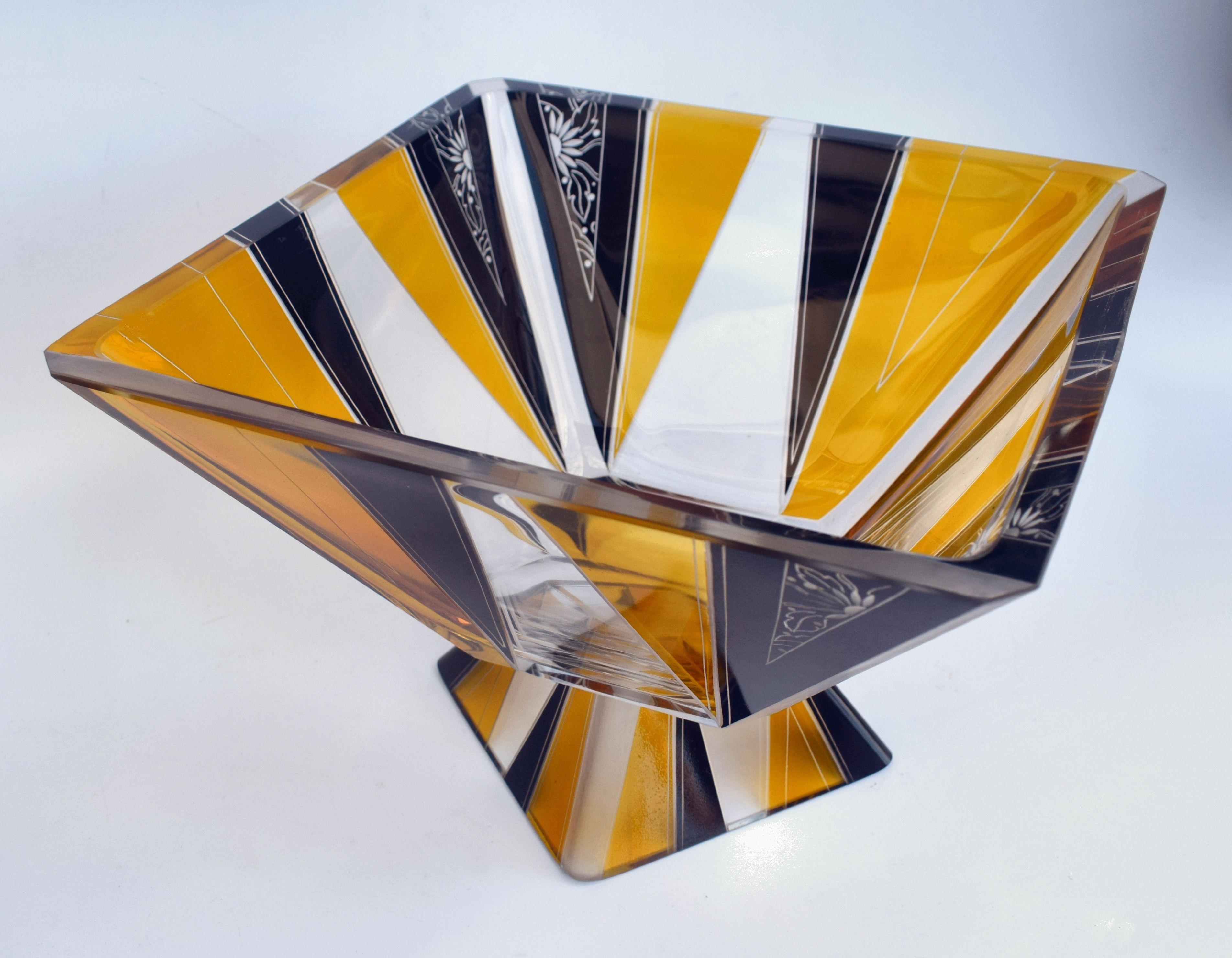 Czech Art Deco Glass Comport Centrepiece, by Karl Palda, c1930
