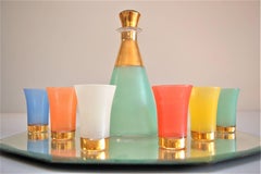 Art Deco Glass Decanter and Shot Glass Set, circa 1930s