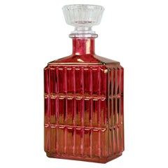Vintage Art Deco Glass Decanter/ Liquor Bottle, Red/ Gold Iridescent, Austria Ca. 1930