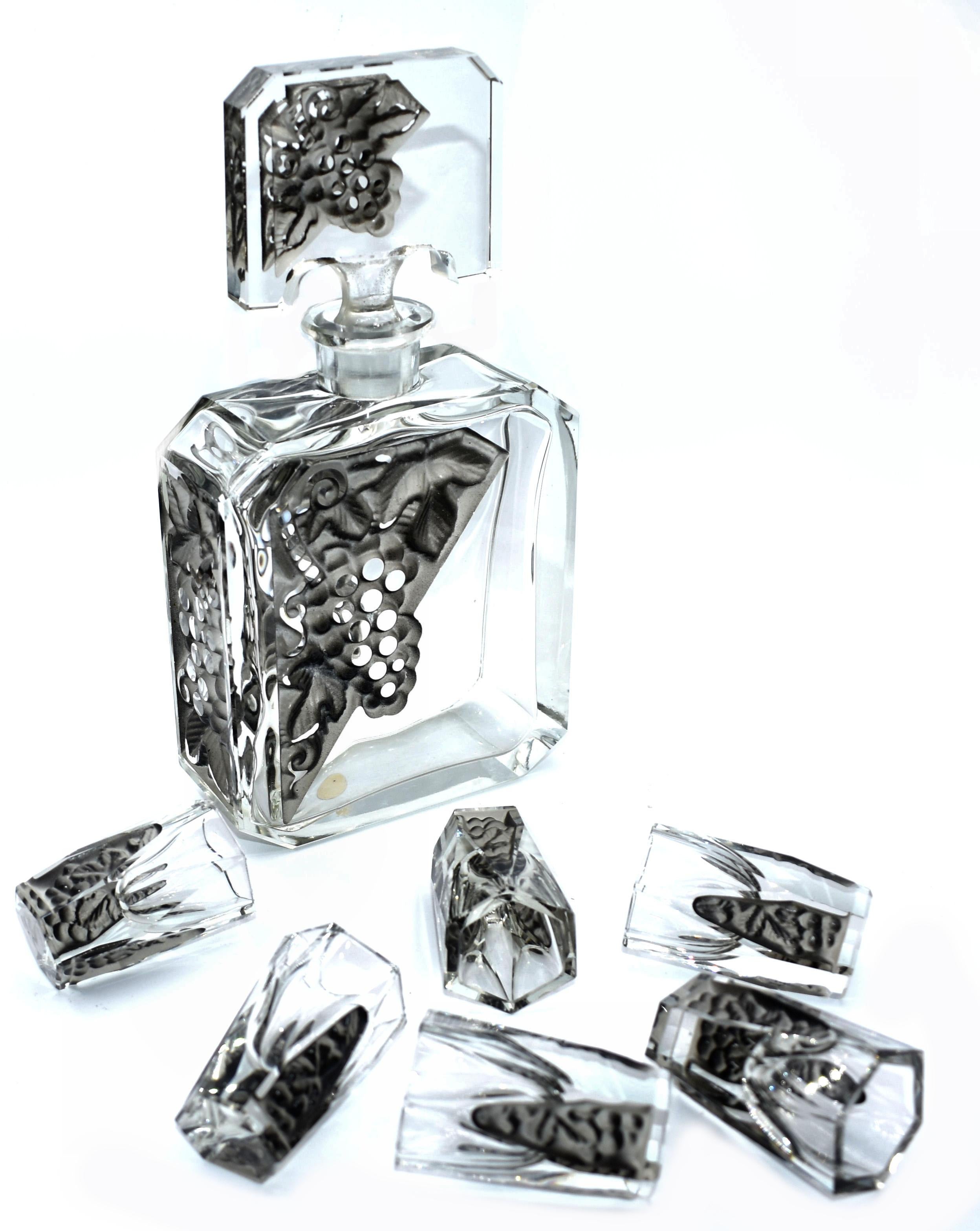 Art Deco Glass Decanter Set by Schlevogt & Hoffman, circa 1930 In Good Condition In Devon, England