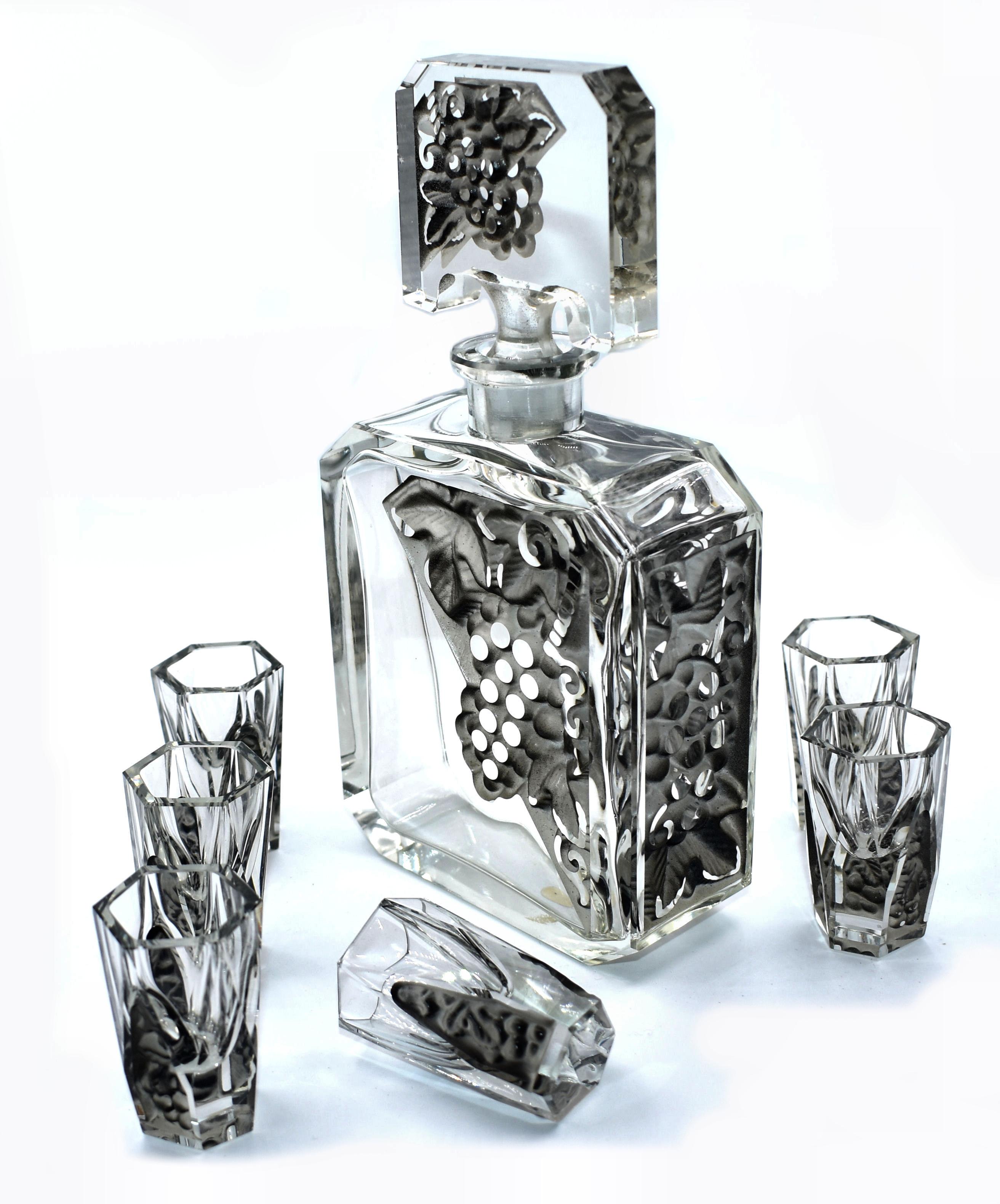 20th Century Art Deco Glass Decanter Set by Schlevogt & Hoffman, circa 1930