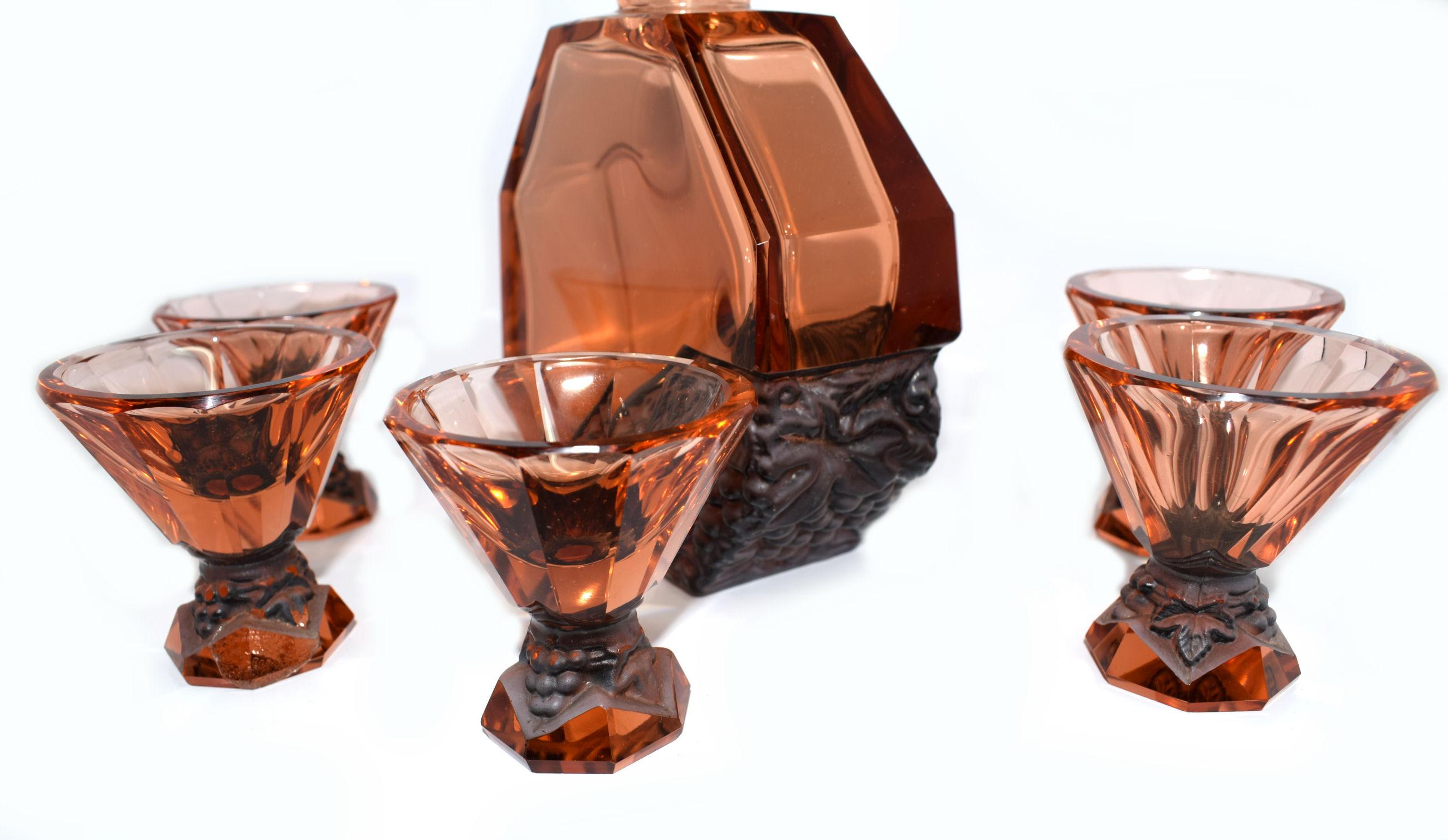 Art Deco Glass Decanter Set by Schlevogt & Hoffman 1