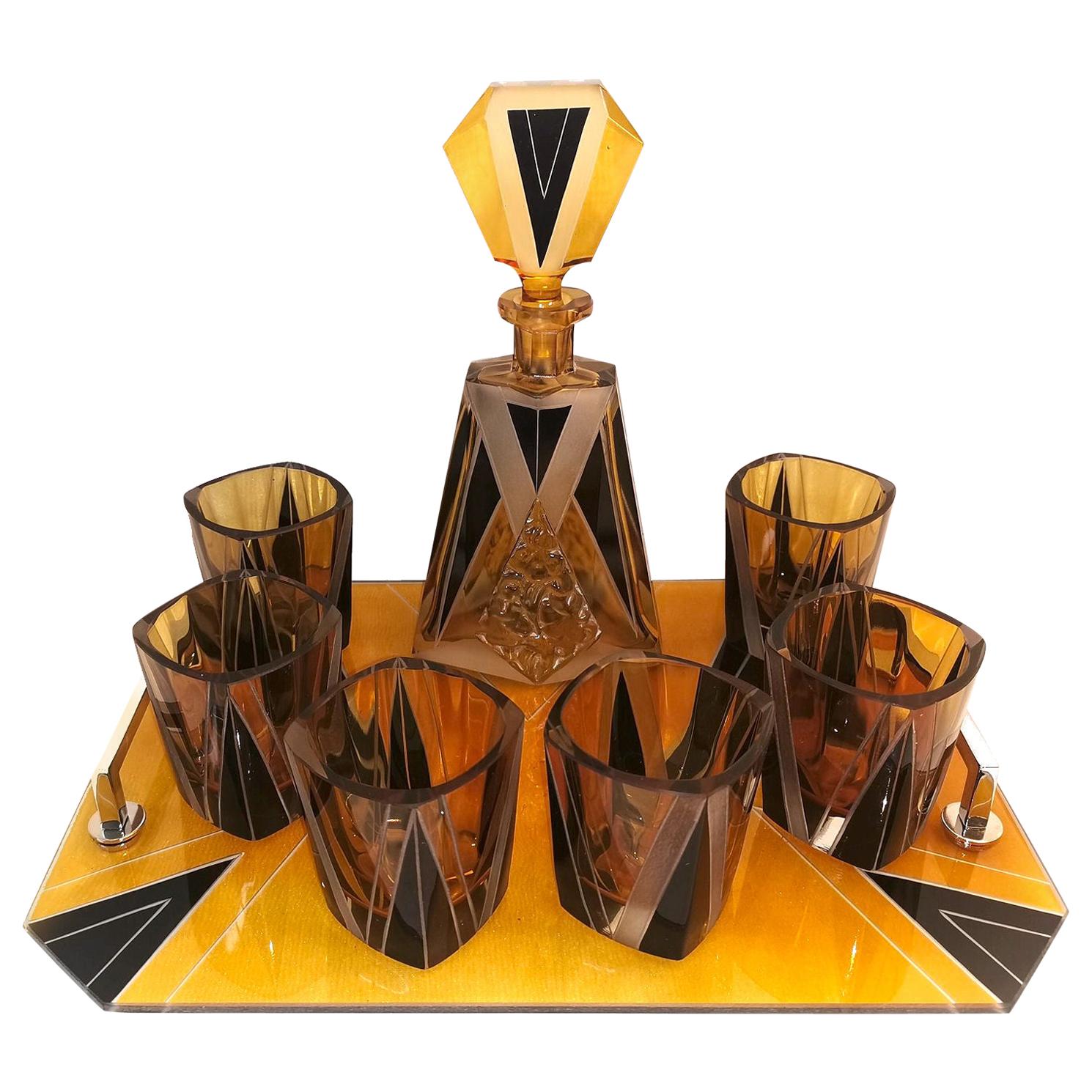 Art Deco Glass Decanter Set by Schlevogt & Hoffman