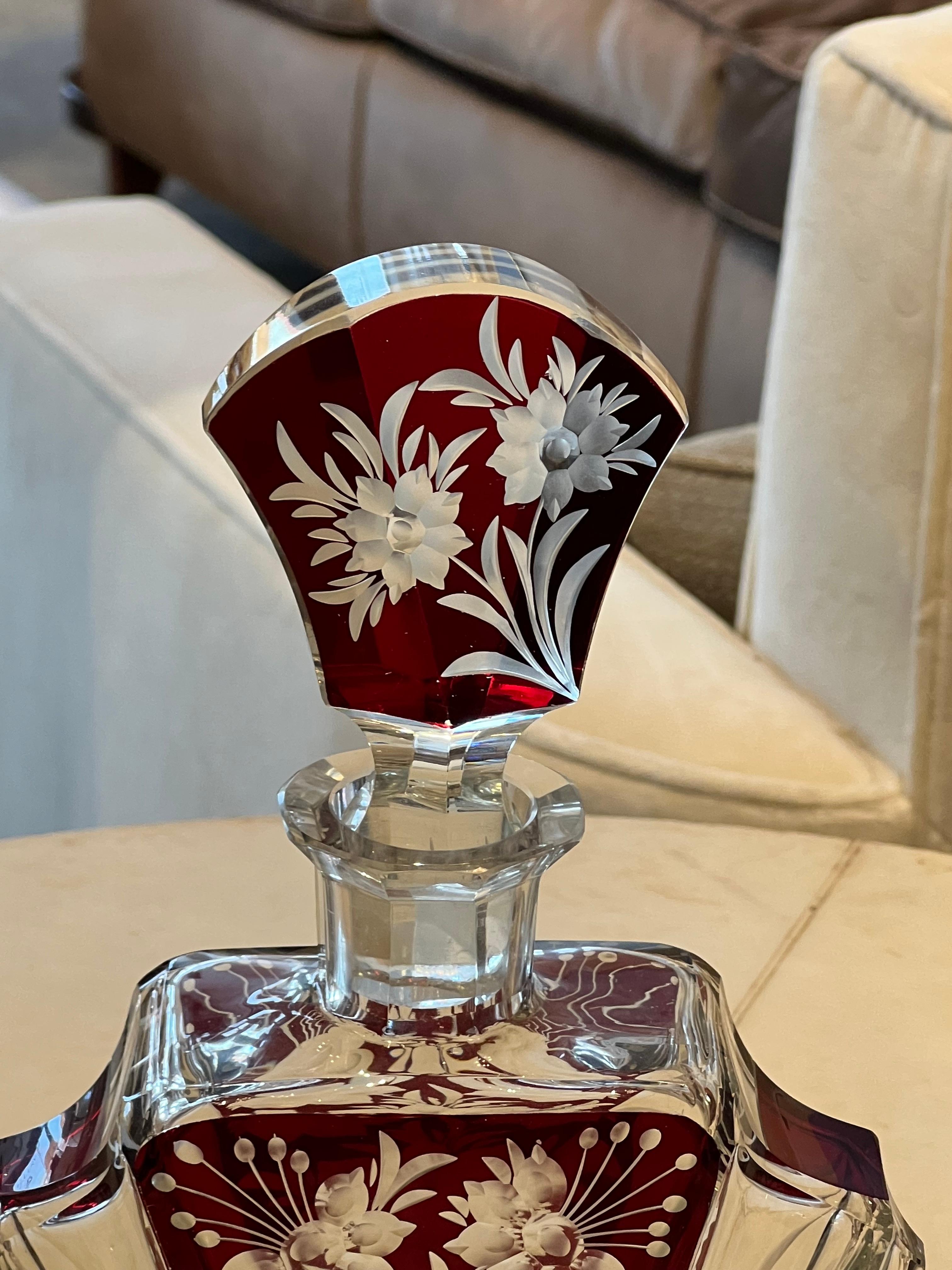 Czech Art Deco Bohemian Glass Decanter Set For Sale