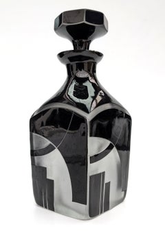 Art Deco Glass Decanter Set with 6 Matching Glasses, c1930