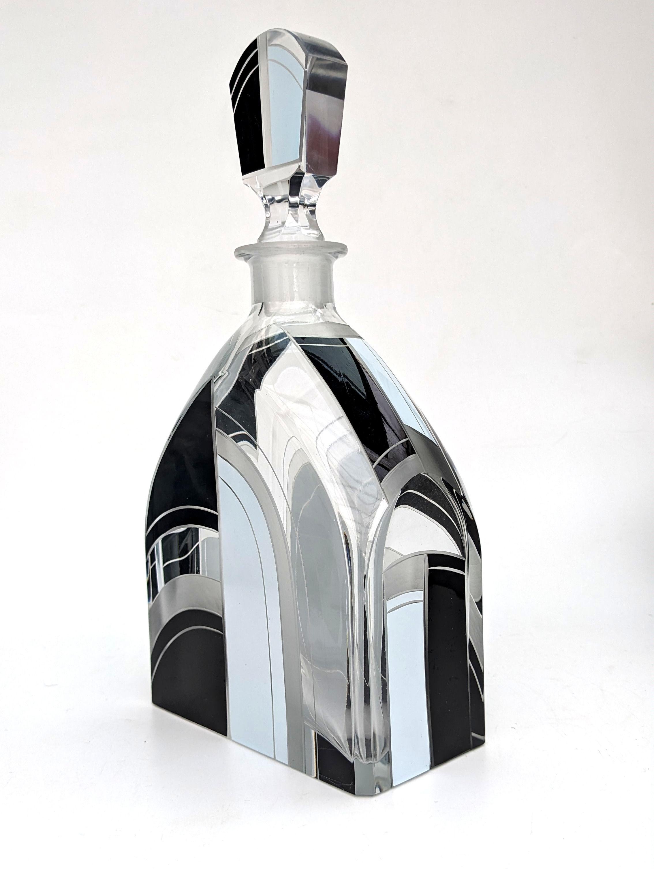 Czech Art Deco Glass Decanter Set with 6 Matching Glasses, c1930 For Sale