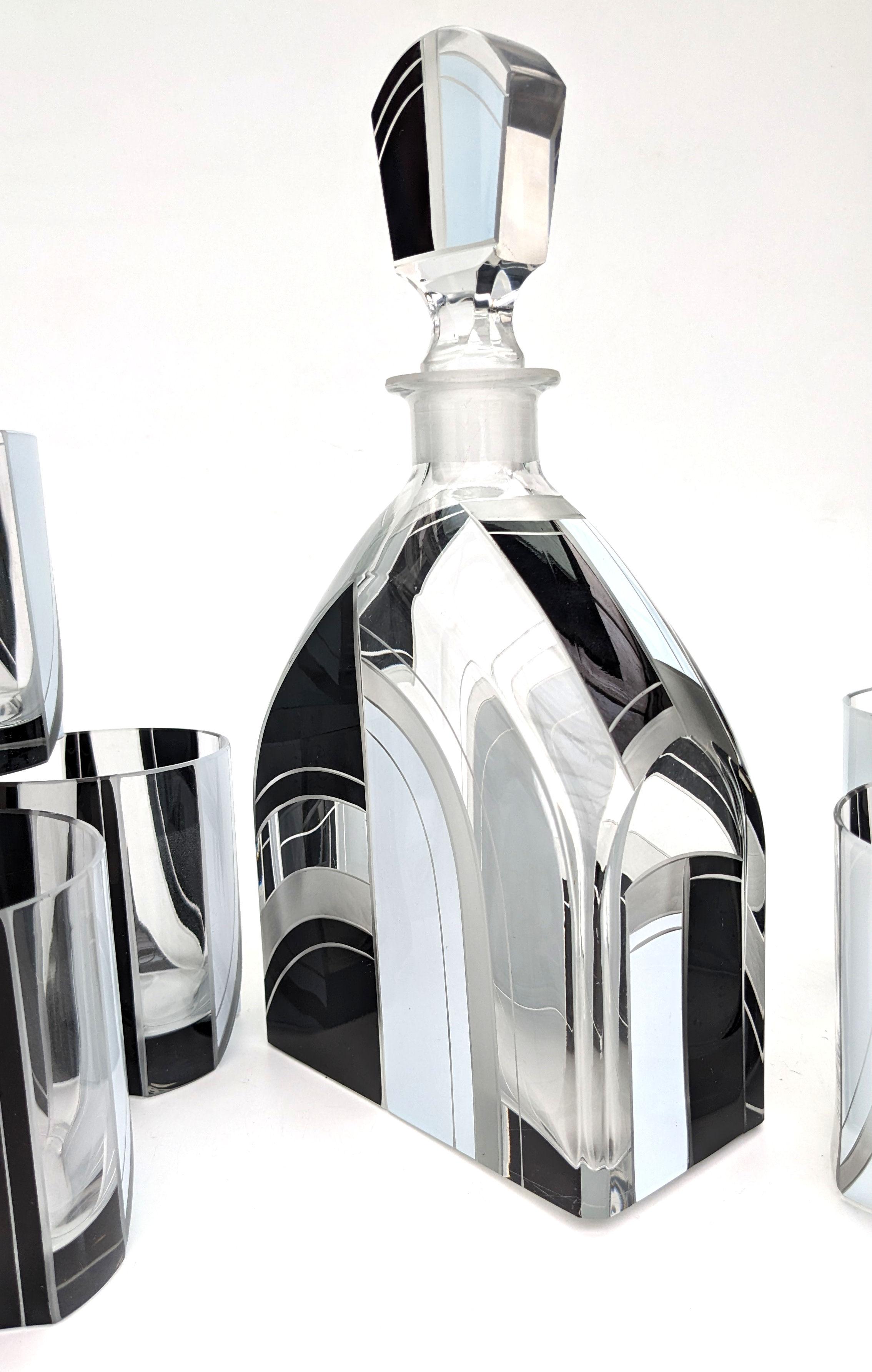 Art Deco Glass Decanter Set with 6 Matching Glasses, c1930 For Sale 2
