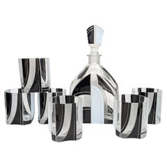 Art Deco Glass Decanter Set with 6 Matching Glasses, c1930