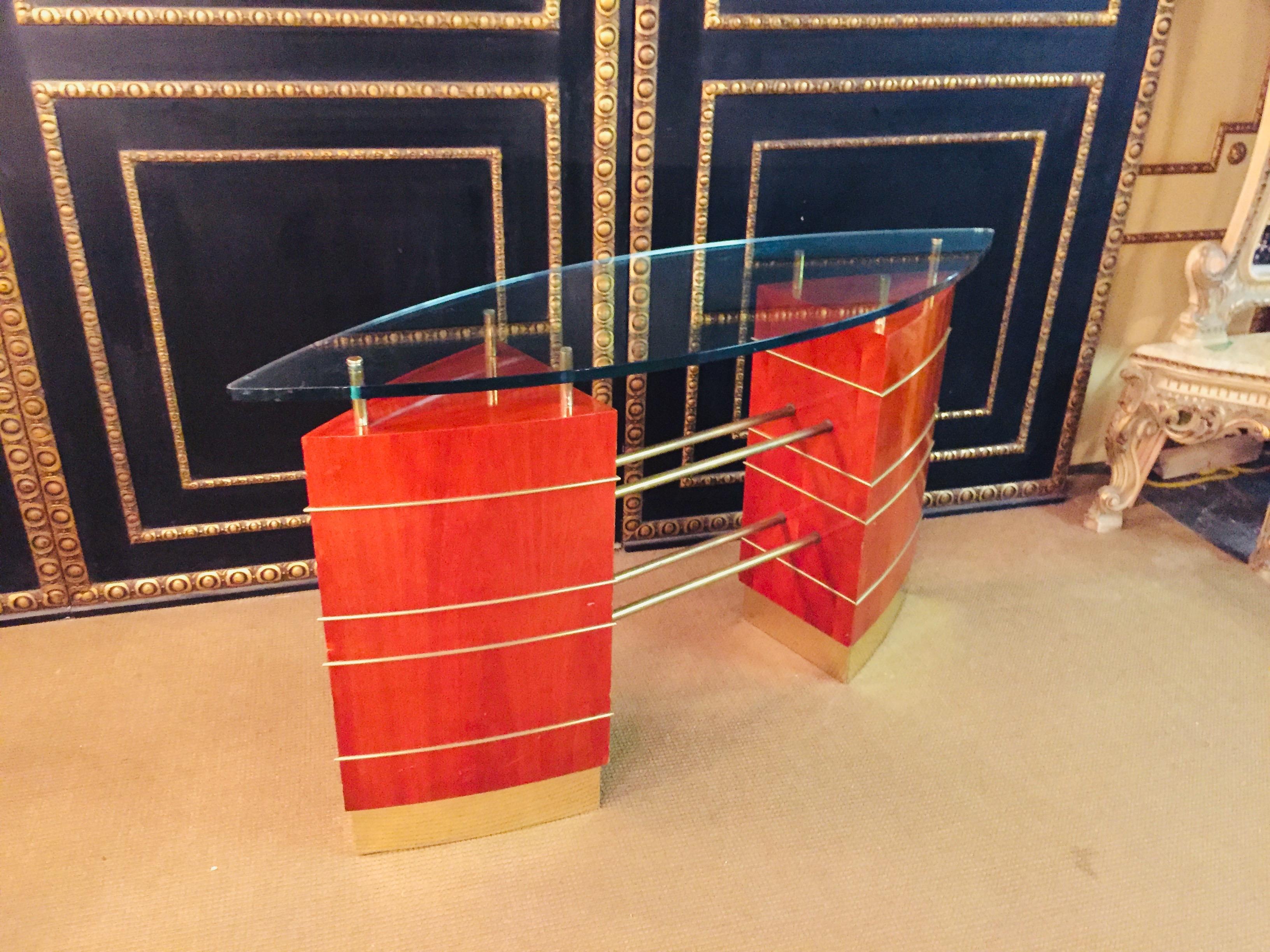 Art Deco Glass Desk or Reception Table maple veneer 3
