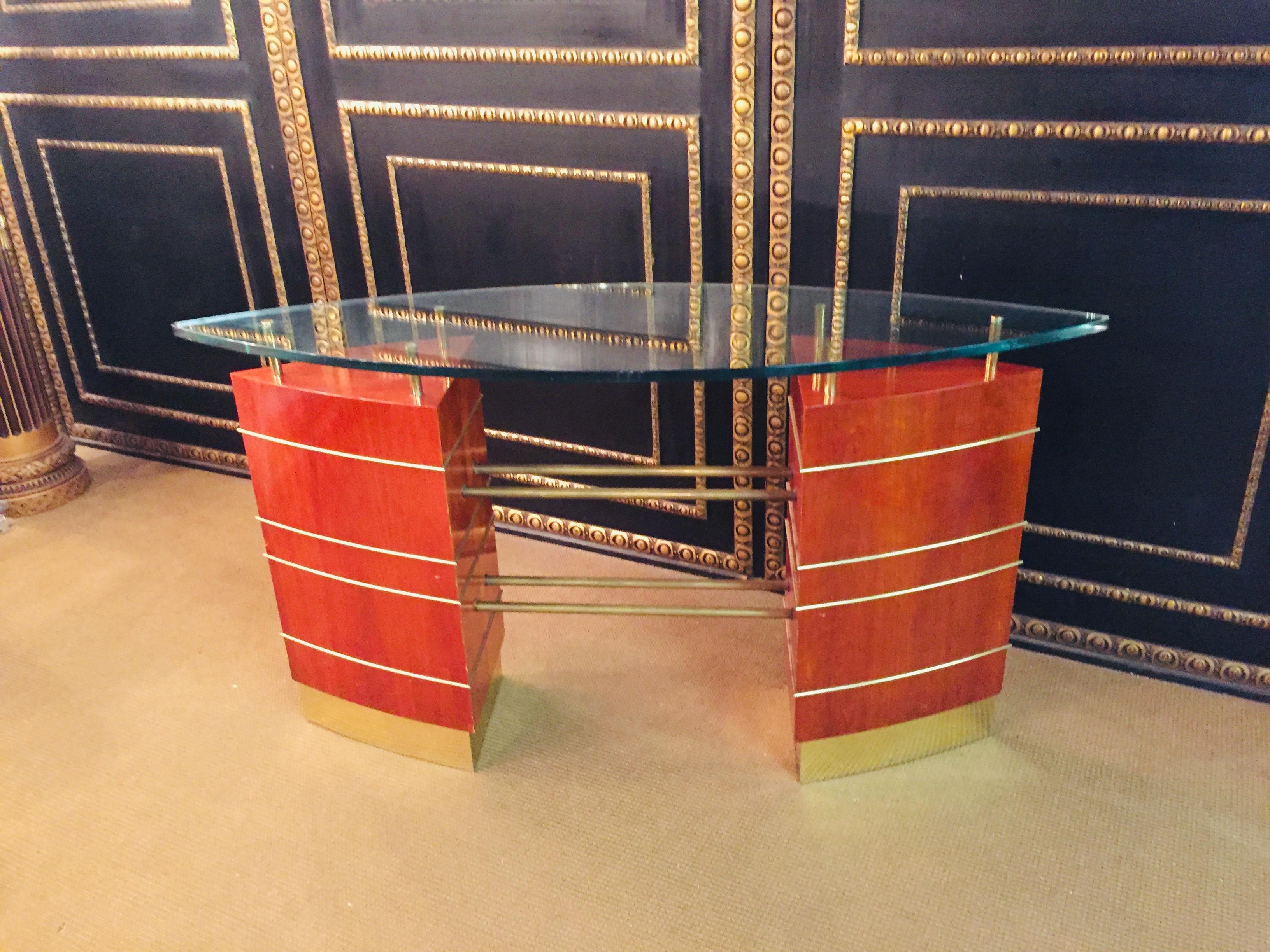 Art Deco Glass Desk or Reception Table maple veneer 5