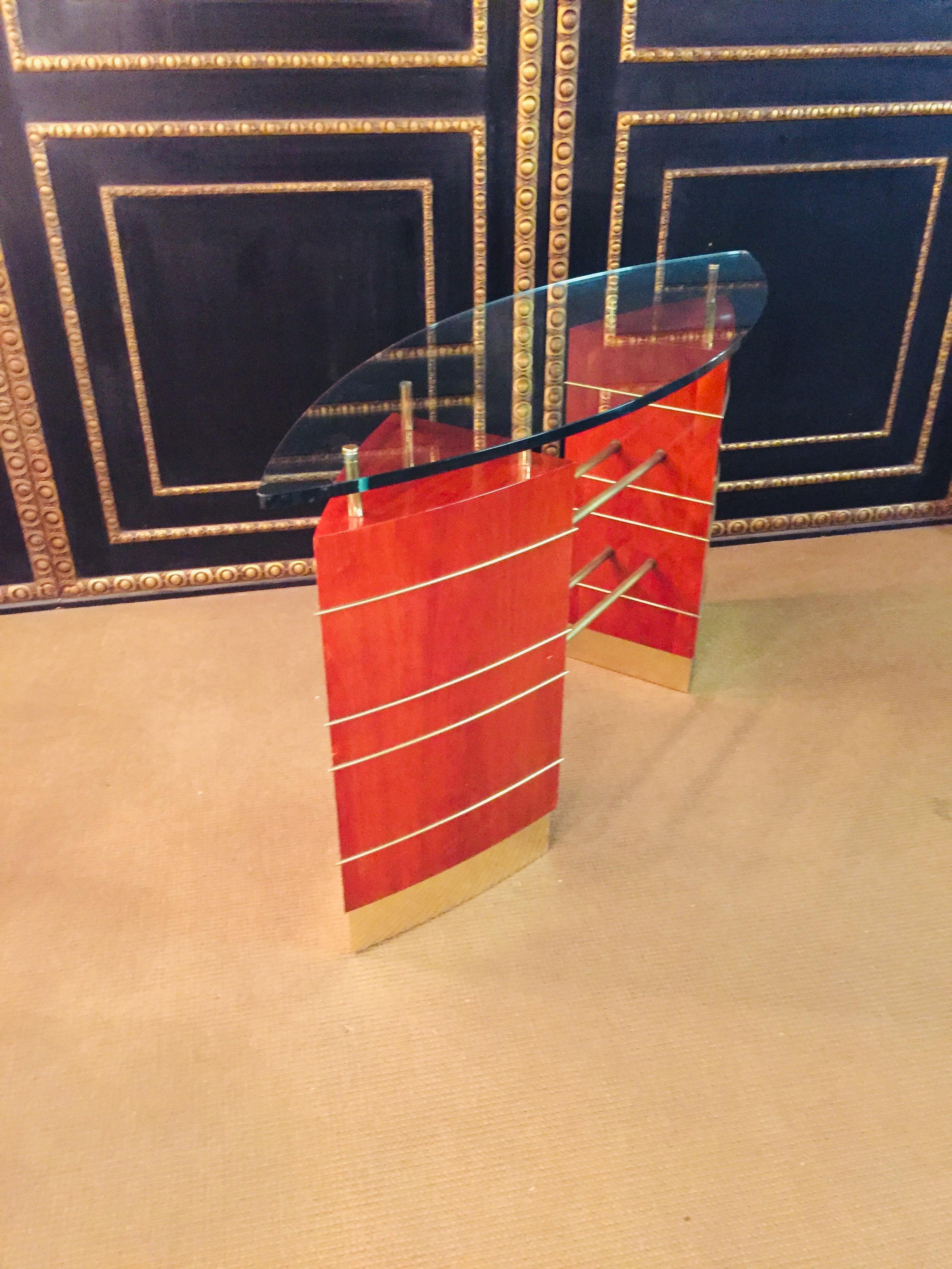 Art Deco Glass Desk or Reception Table maple veneer 6