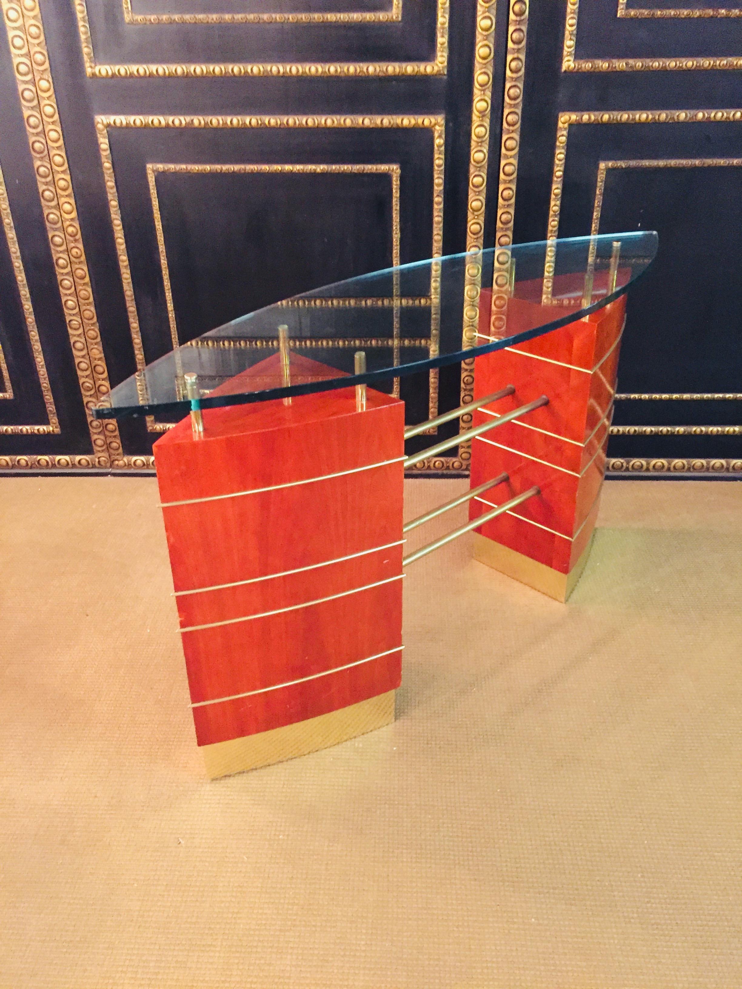 Art Deco Glass Desk or Reception Table maple veneer 7