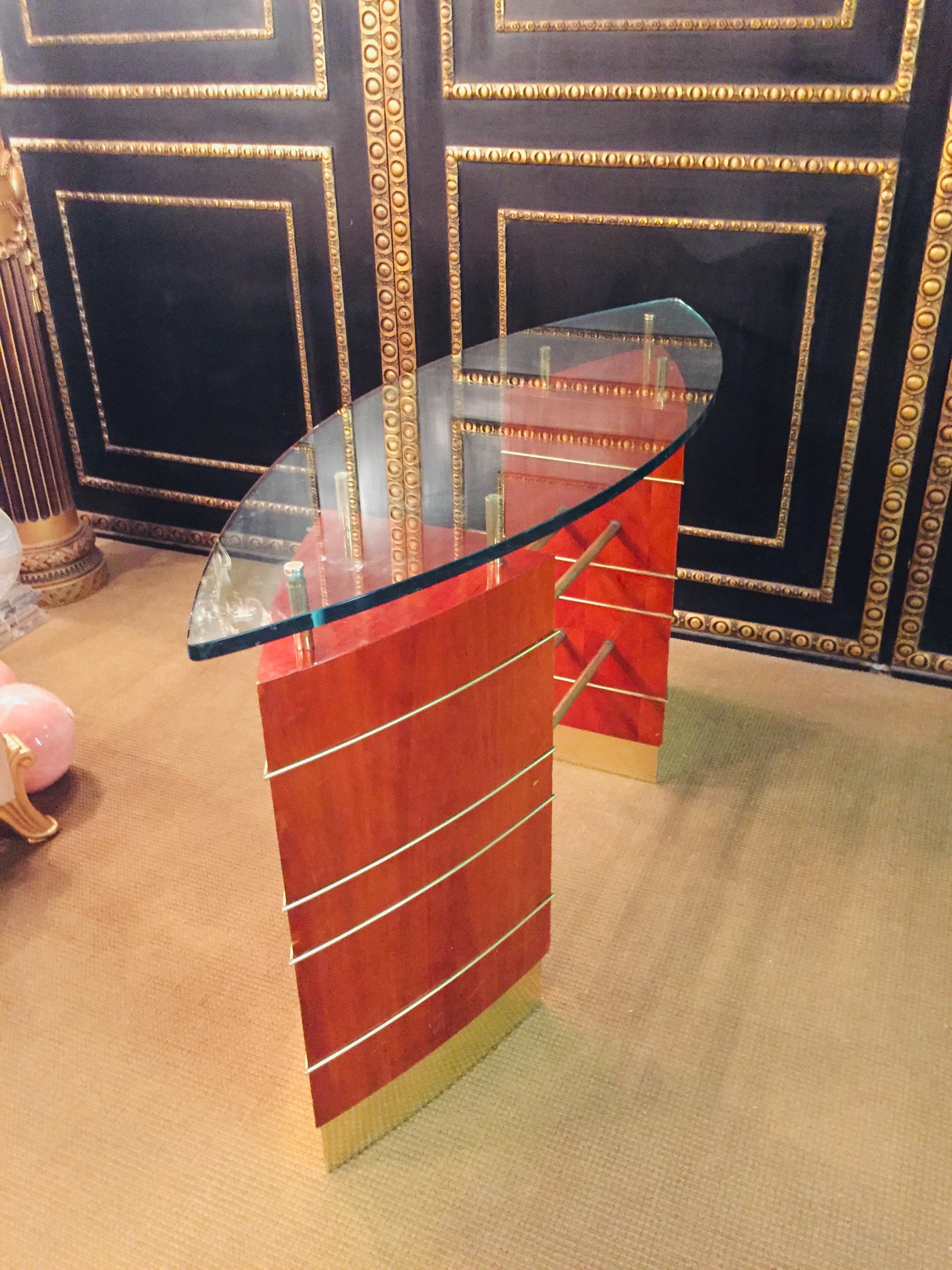 Art Deco Glass Desk or Reception Table maple veneer 9