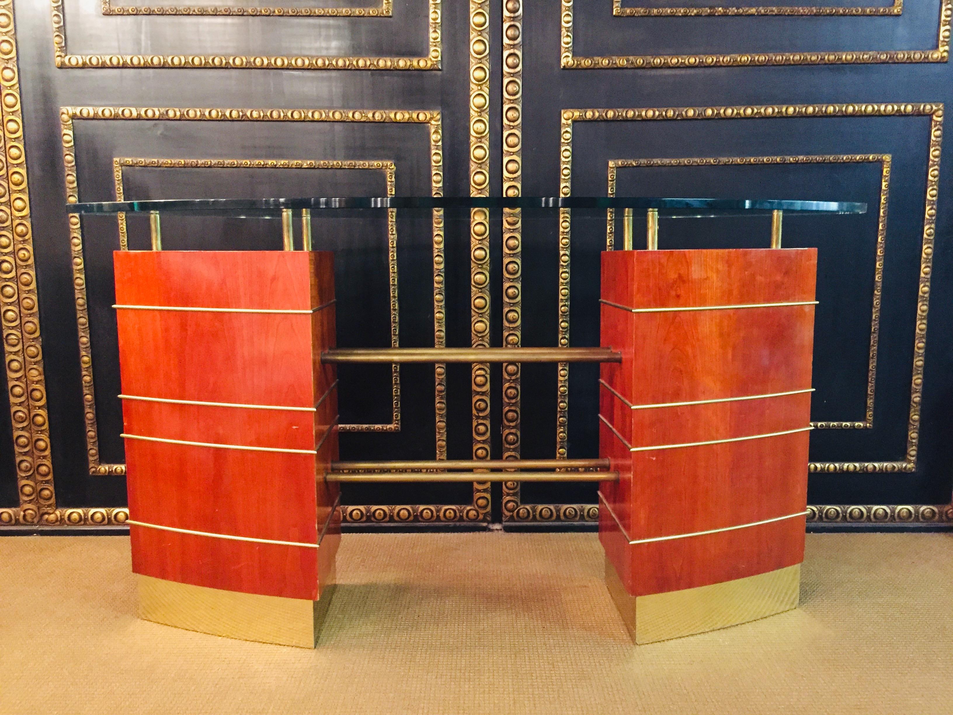 Maple Art Deco Glass Desk or Reception Table