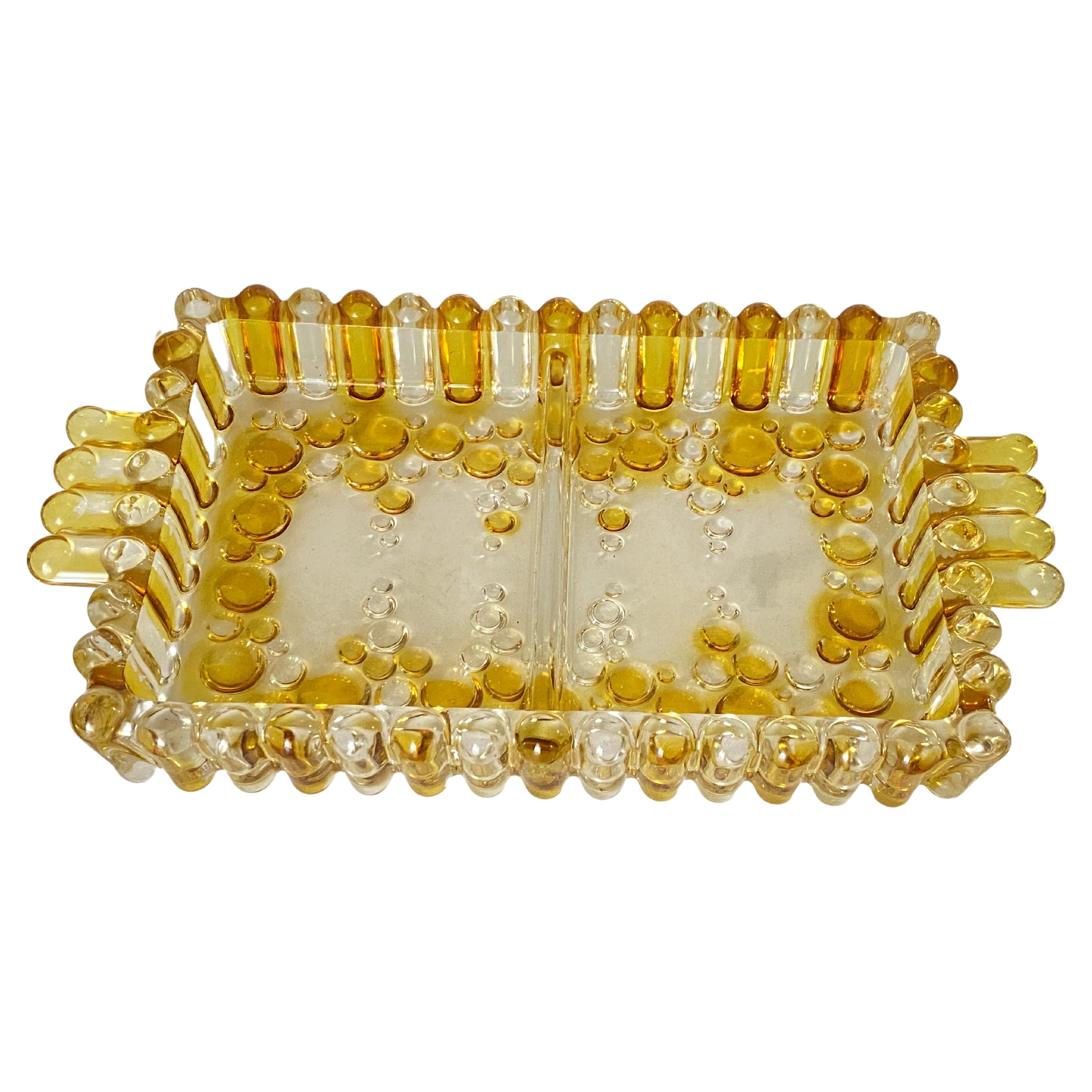Art Deco Glass Dish / Vide-Poche with Colred Glass Bubles, France, circa 1940 For Sale