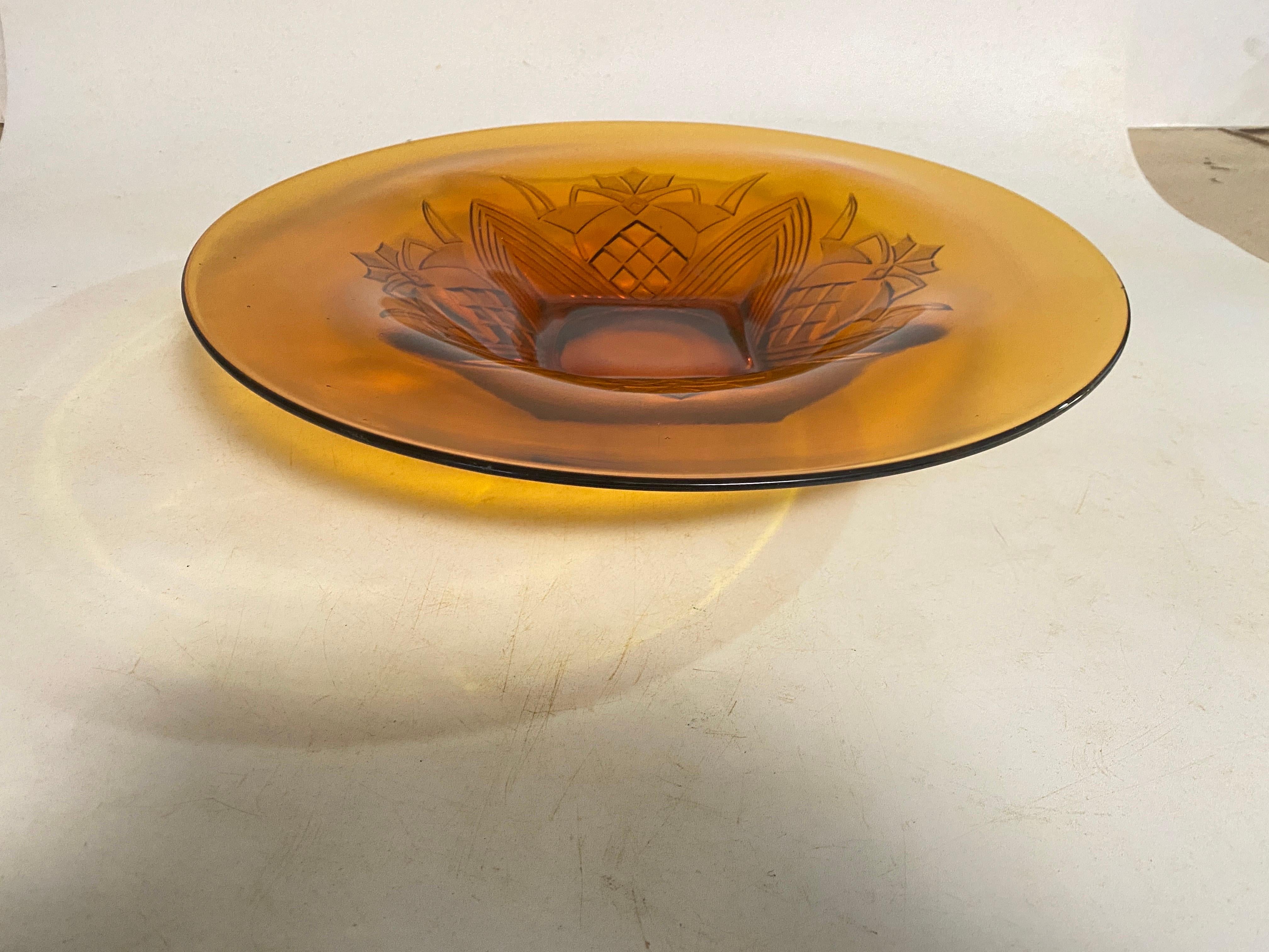 Art Deco Glasschale / Vide-Poche mit Glasrondell-Muster Frankreich, um 1940 (Glaskunst) im Angebot