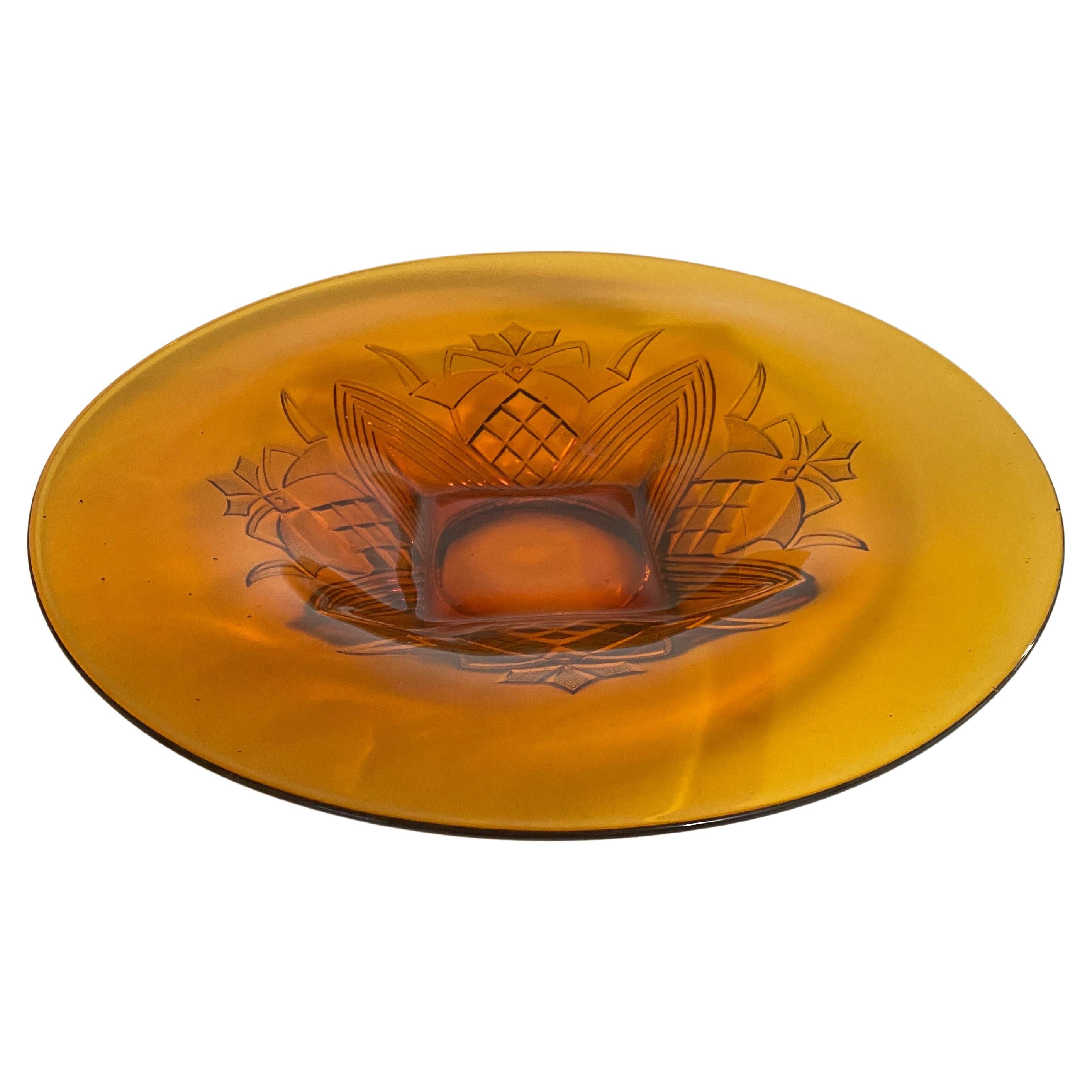 Art Deco Glass Dish / Vide-Poche with Glass Rond Pattern France, circa 1940