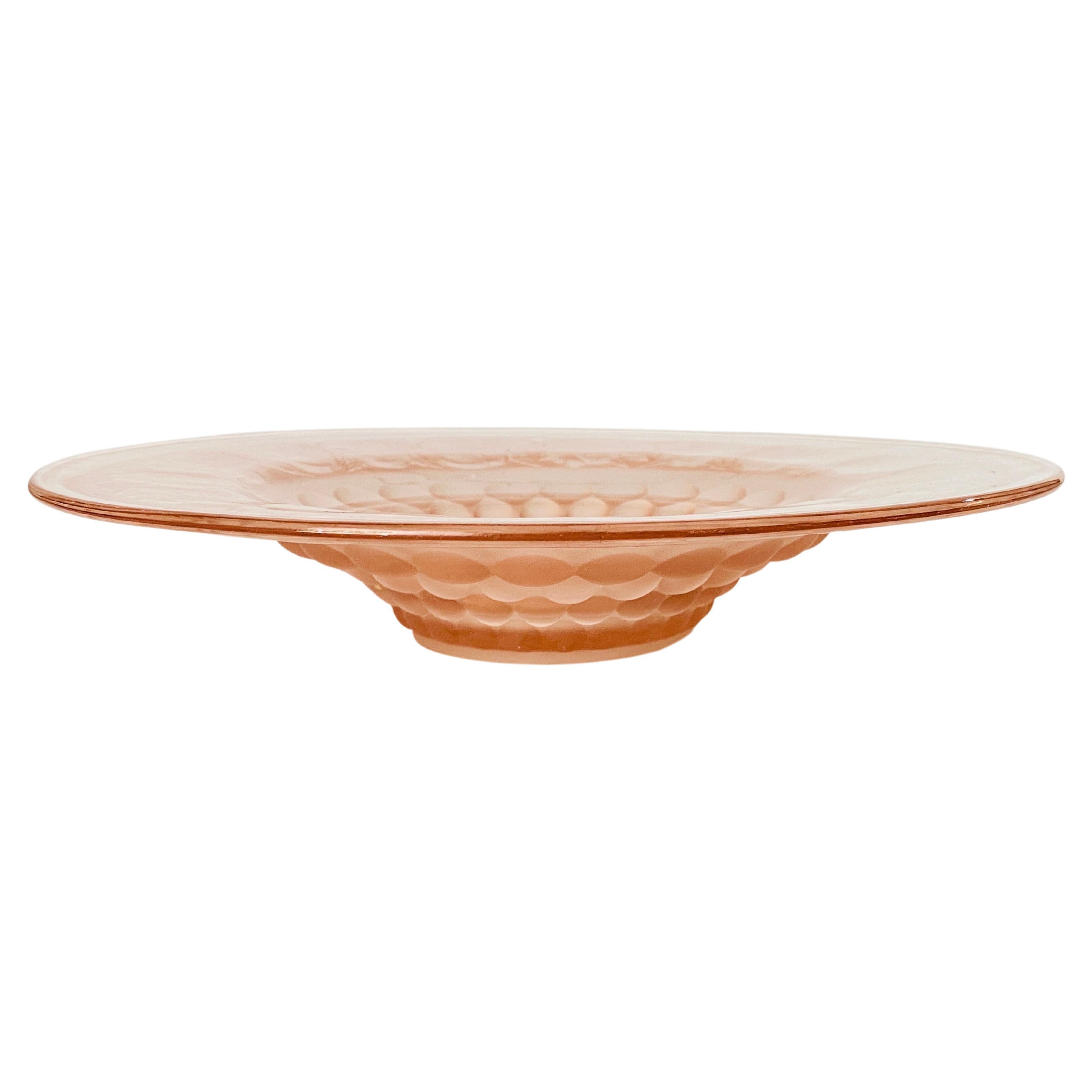 Art Deco Glass Dish / Vide-Poche with Pink Glass Rond Pattern France, circa 1940 For Sale