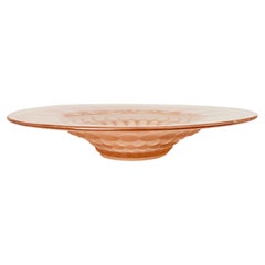 Vintage Art Deco Glass Dish / Vide-Poche with Pink Glass Rond Pattern France, circa 1940