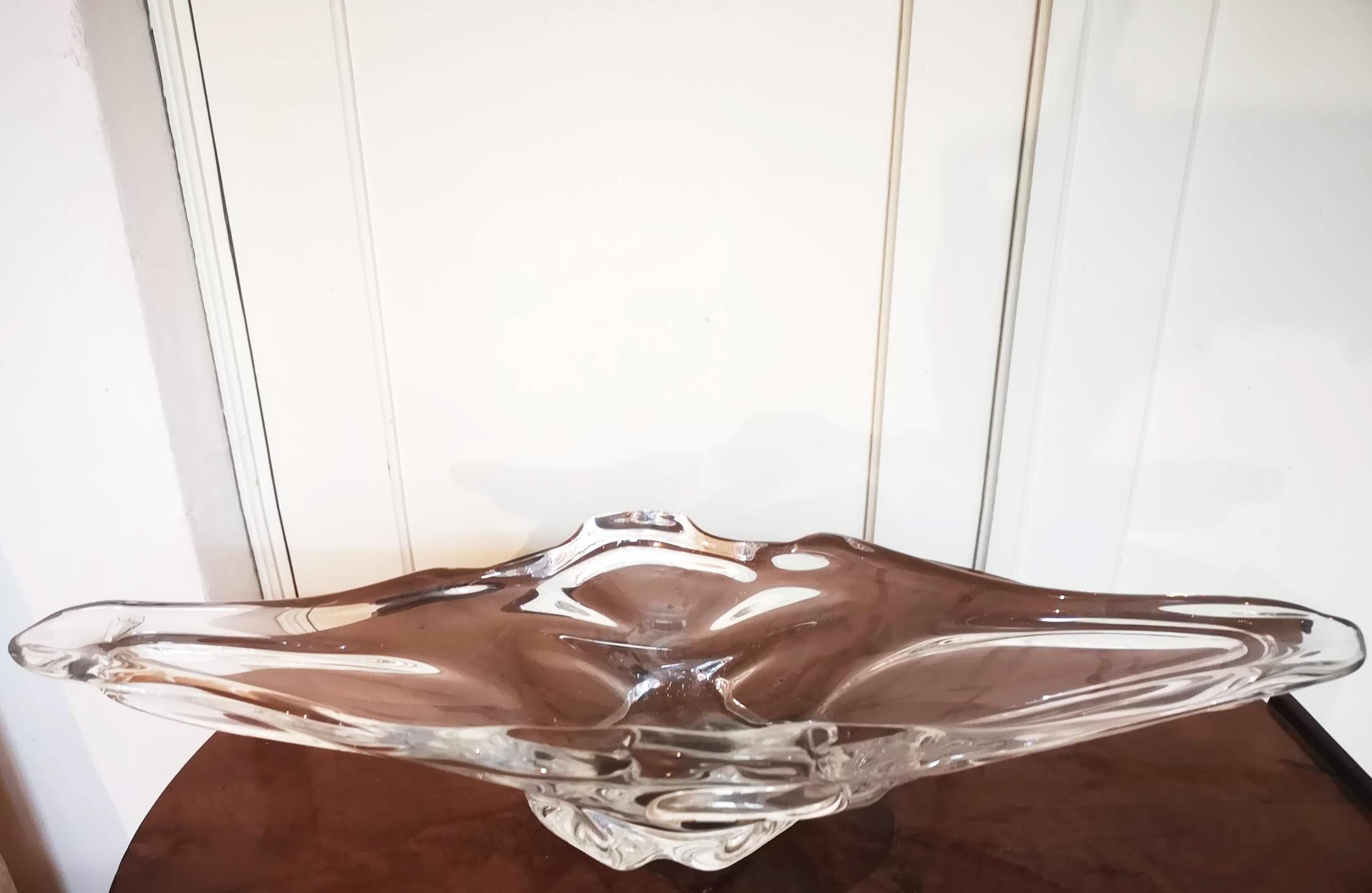 French Art Deco Glass Dish with Pulled Handles by Daum  For Sale