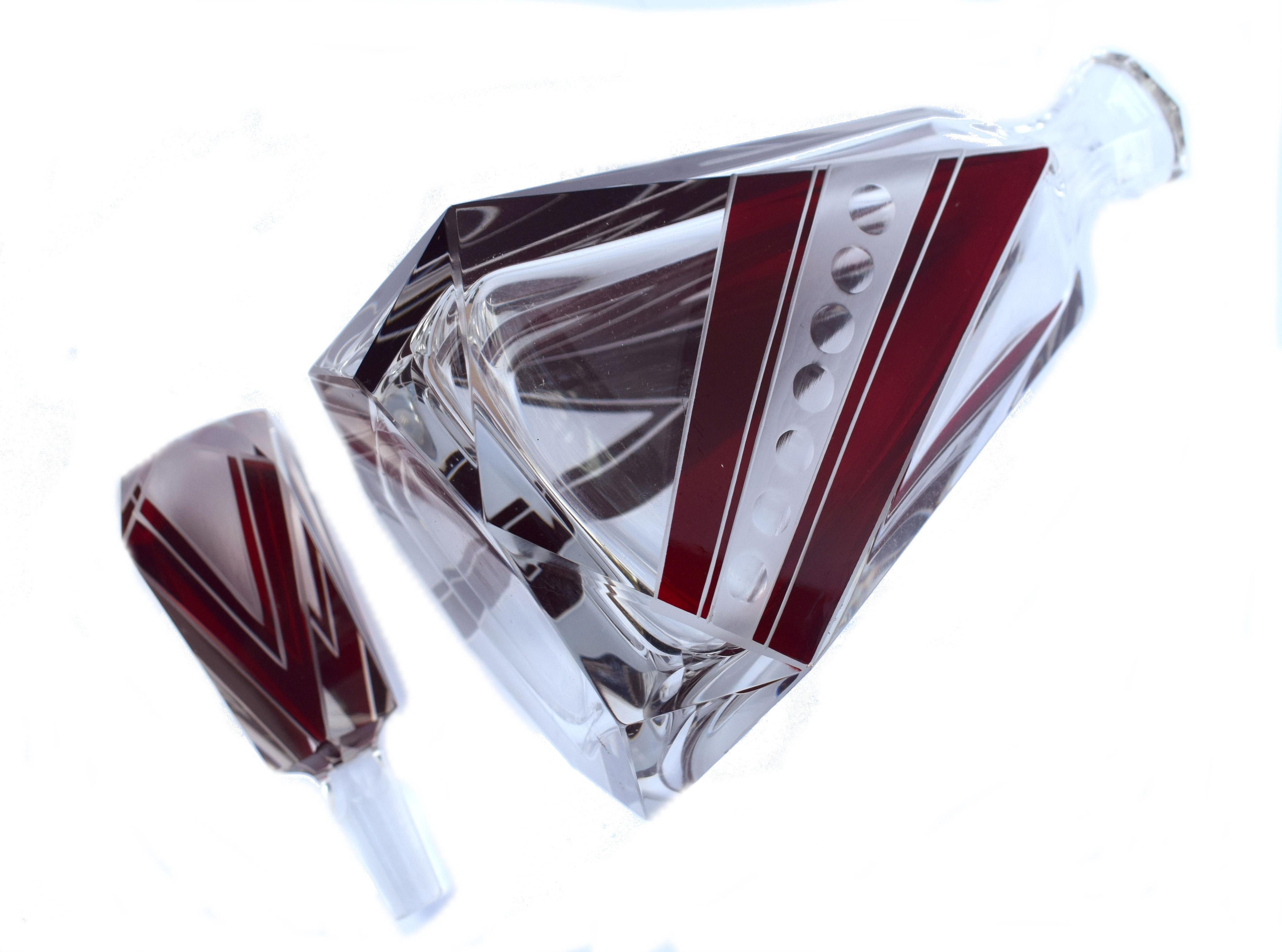English Art Deco Glass and Enamel Decanter Set, circa 1930