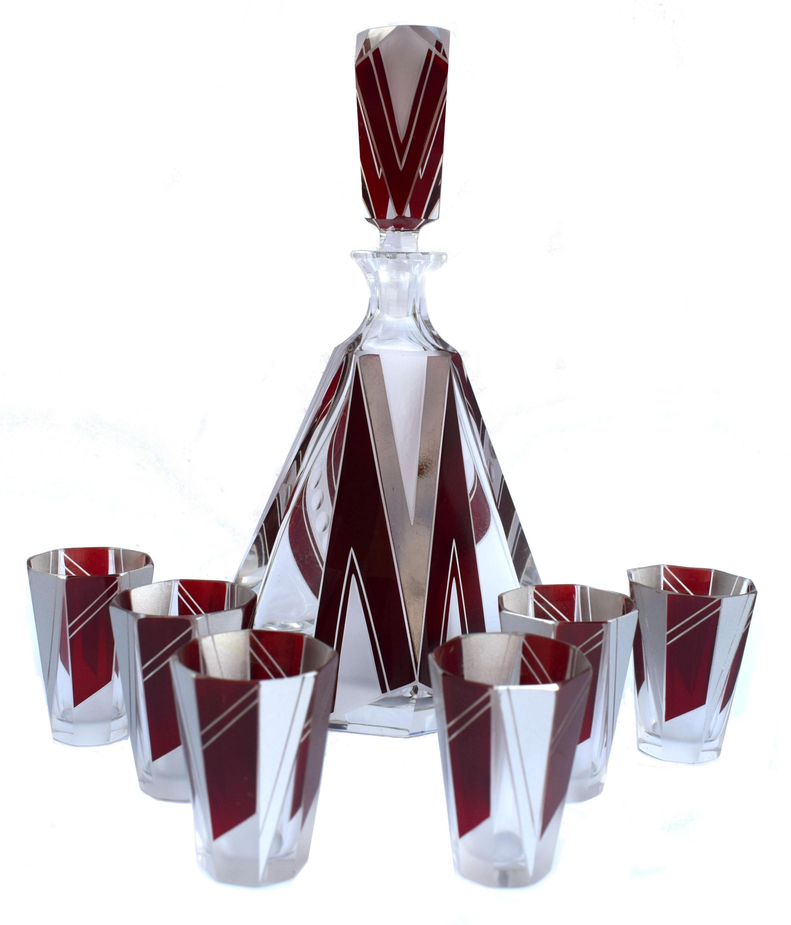 Art Deco Glass and Enamel Decanter Set, circa 1930 2