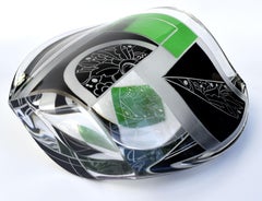 Vase Art Déco en verre et émail gravé par Karl Palda, République tchèque, vers 1930