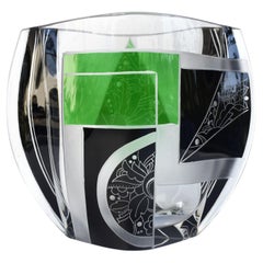 Art Deco Glass 
Enamel Etched Vase by Karl Palda, Czech Republic, C1930