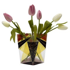 Art Deco Glass 
Enamel Etched Vase By Karl Palda, Czech Republic, C1930