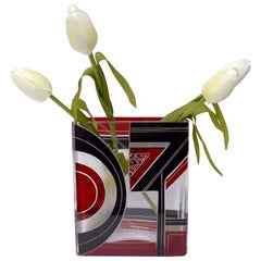 Art Deco Glass 
Enamel Etched Vase, C1930